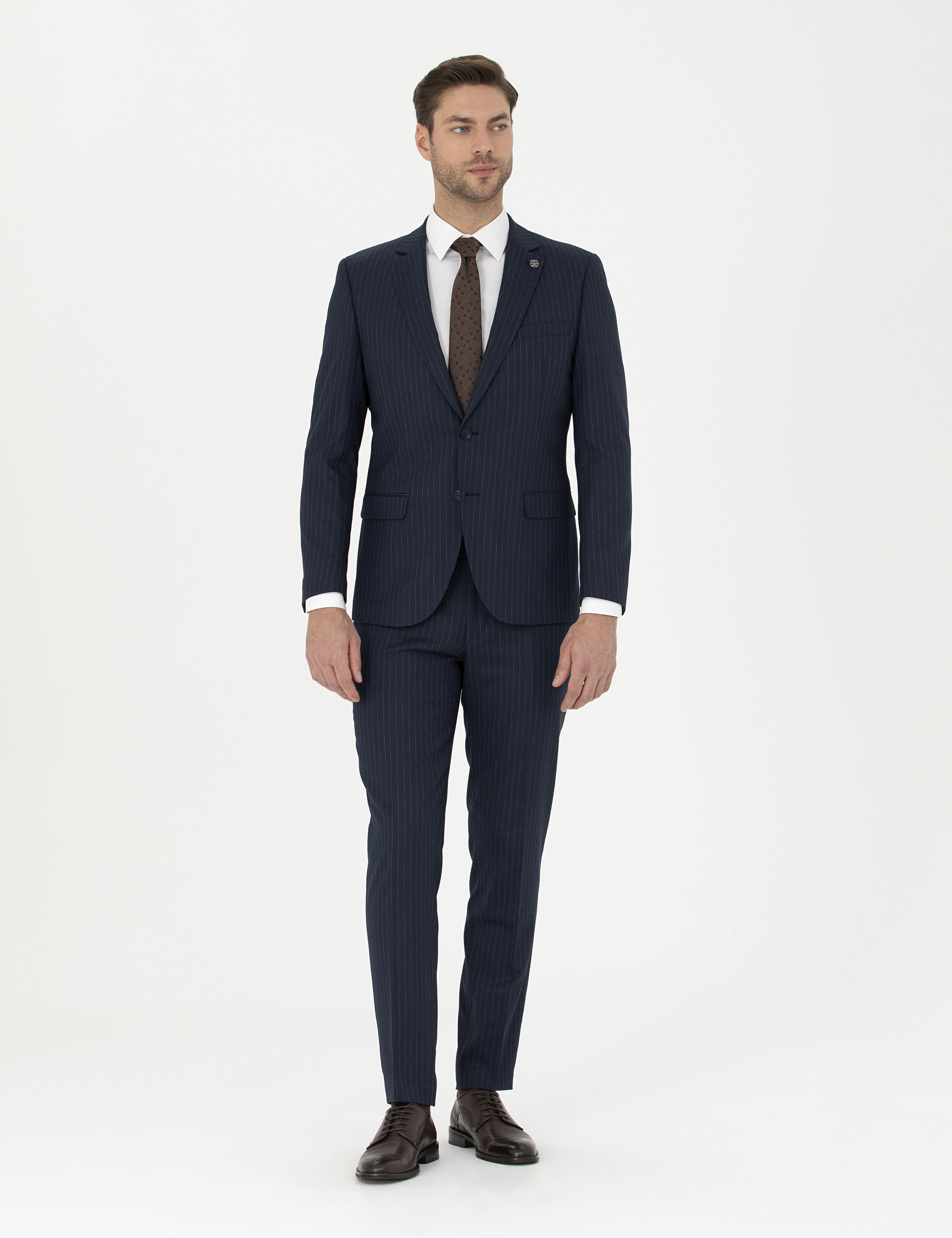 Lacivert Ekstra Slim Fit Çizgili Takım Elbise