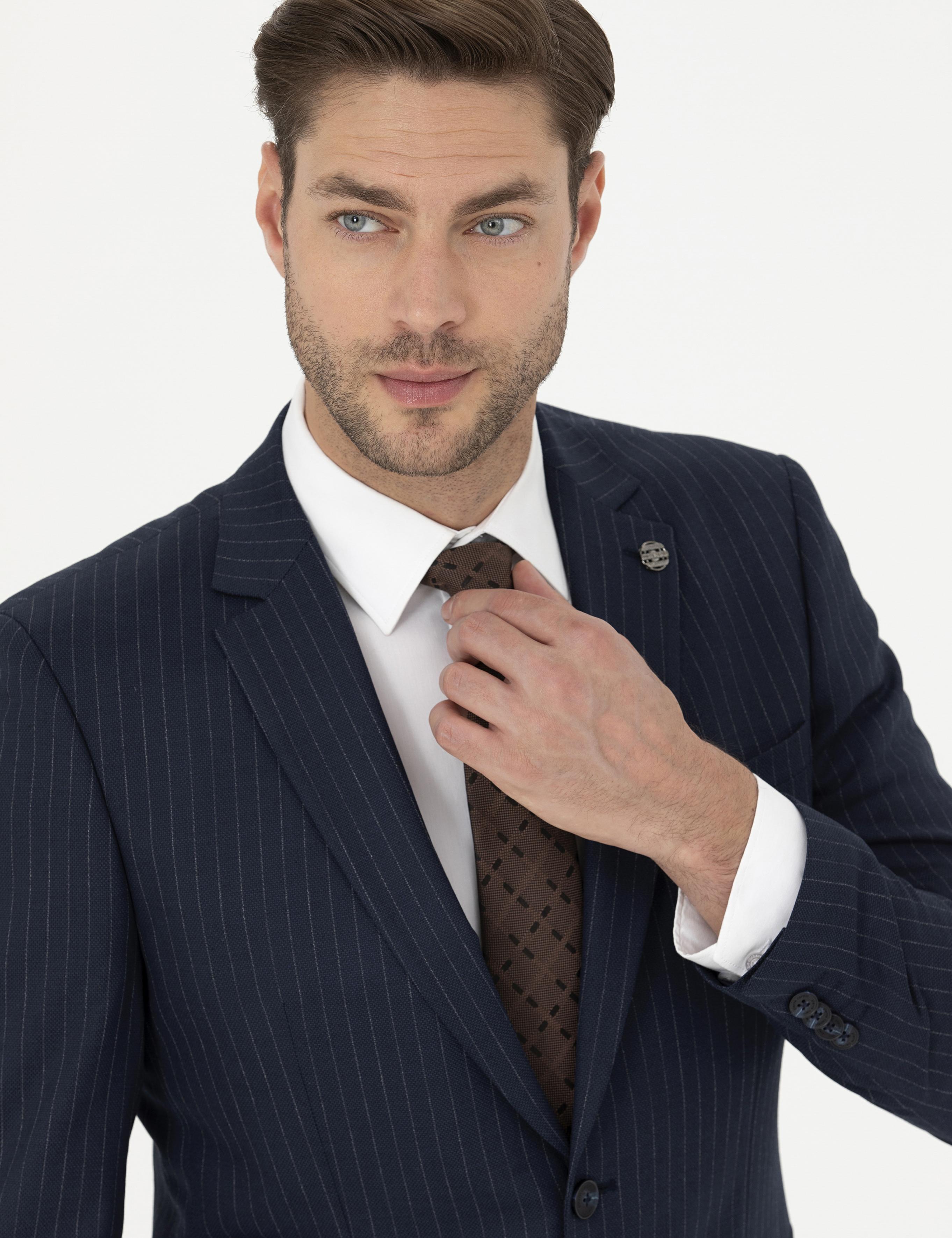 Lacivert Ekstra Slim Fit Çizgili Takım Elbise