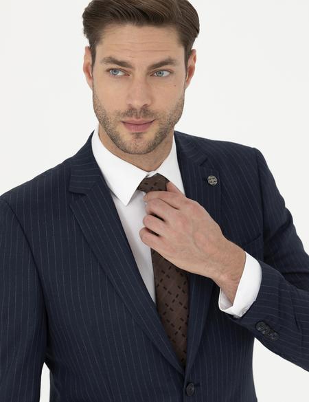 Lacivert Ekstra Slim Fit Çizgili Takım Elbise - 50277165005