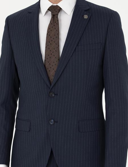 Lacivert Ekstra Slim Fit Çizgili Takım Elbise - 50277165005