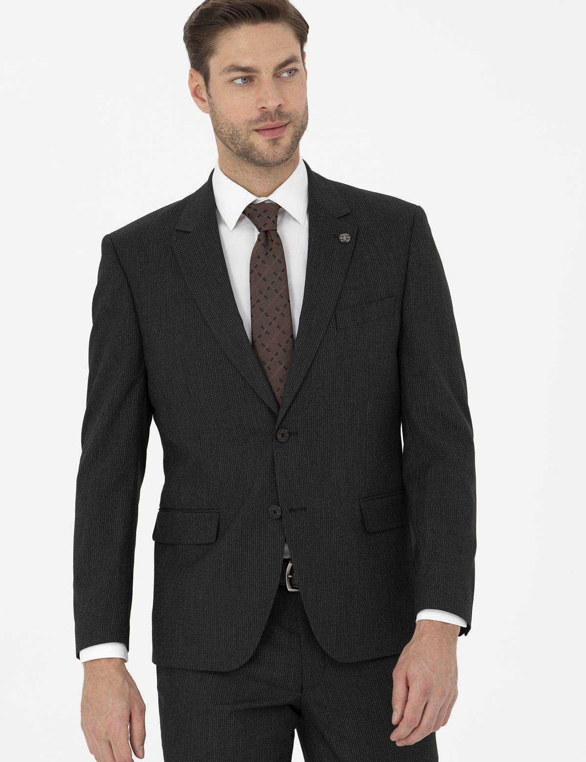 Antrasit Çizgi Detaylı Takım Elbise - 50277300005