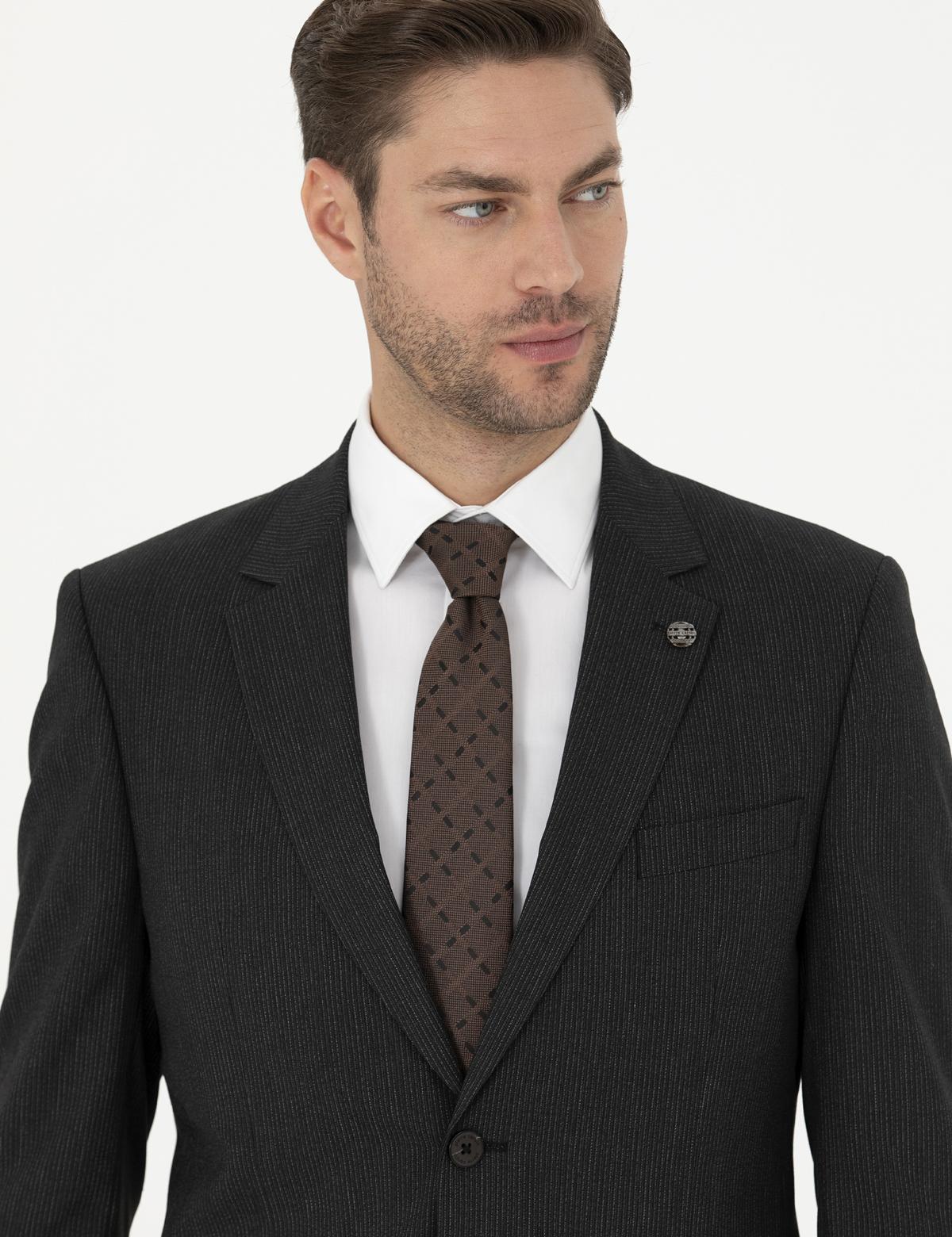 Antrasit Çizgi Detaylı Takım Elbise - 50277300005