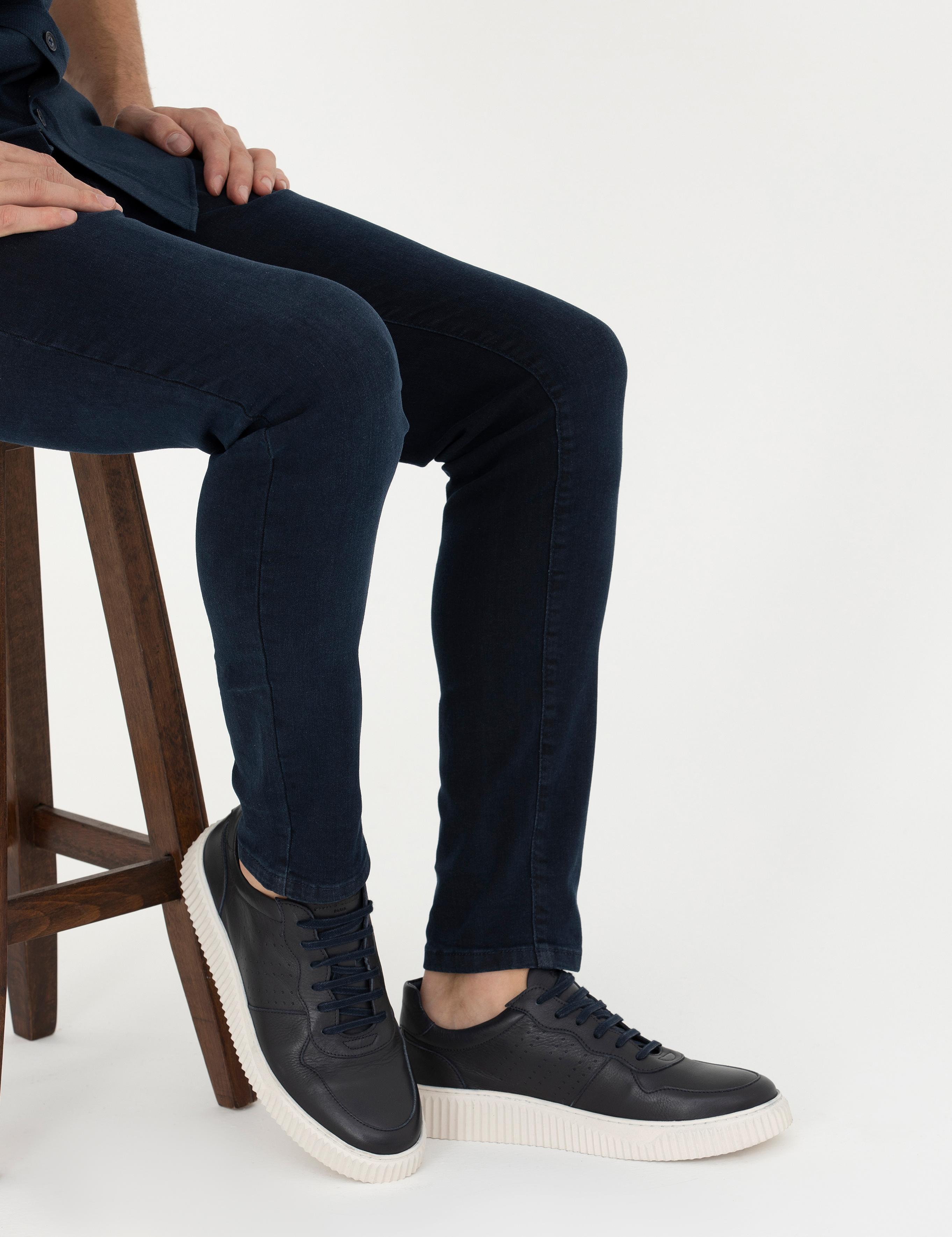 Lacivert %100 Deri Casual Ayakkabı