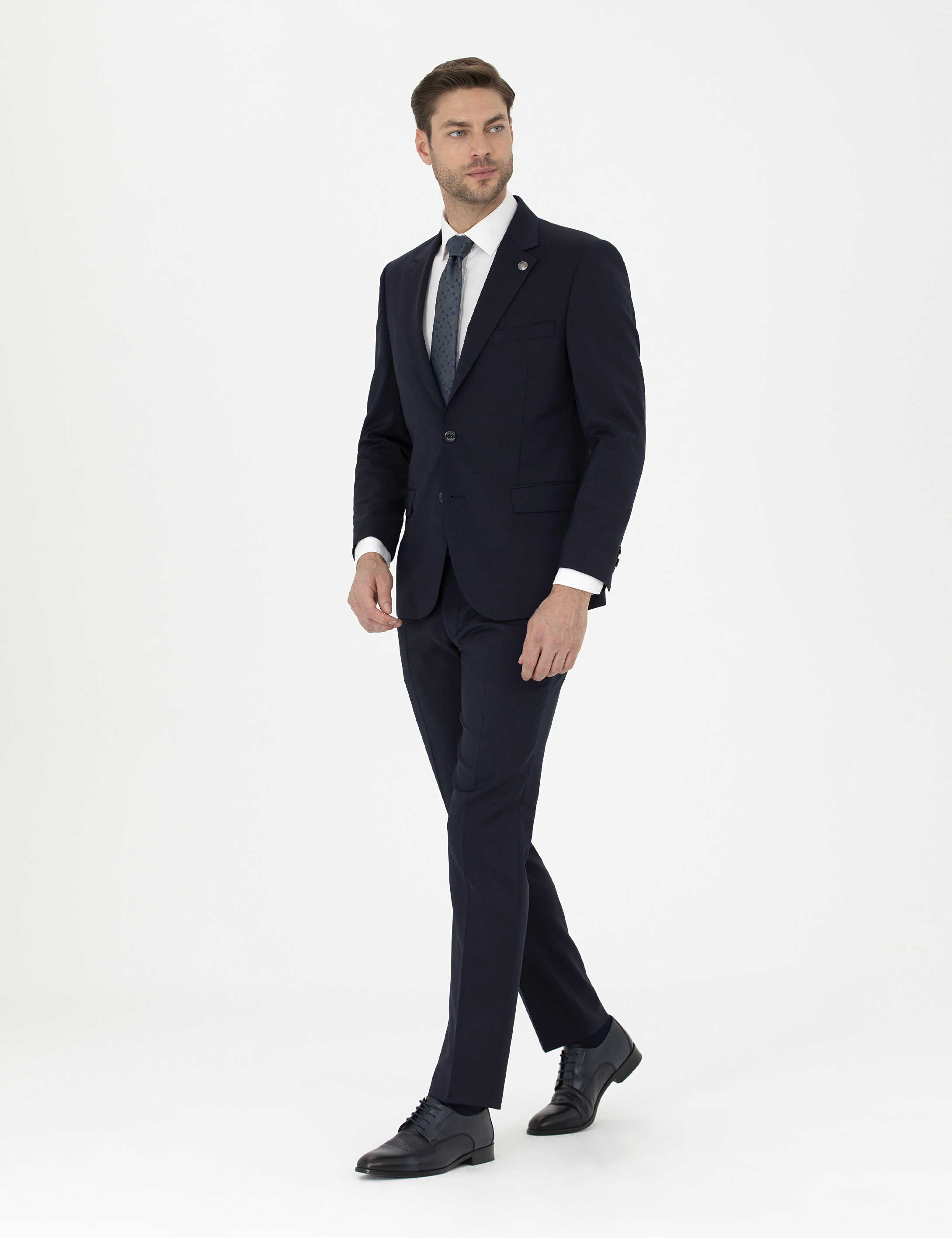 Lacivert Slim Fit Yün Takım Elbise - Image 4