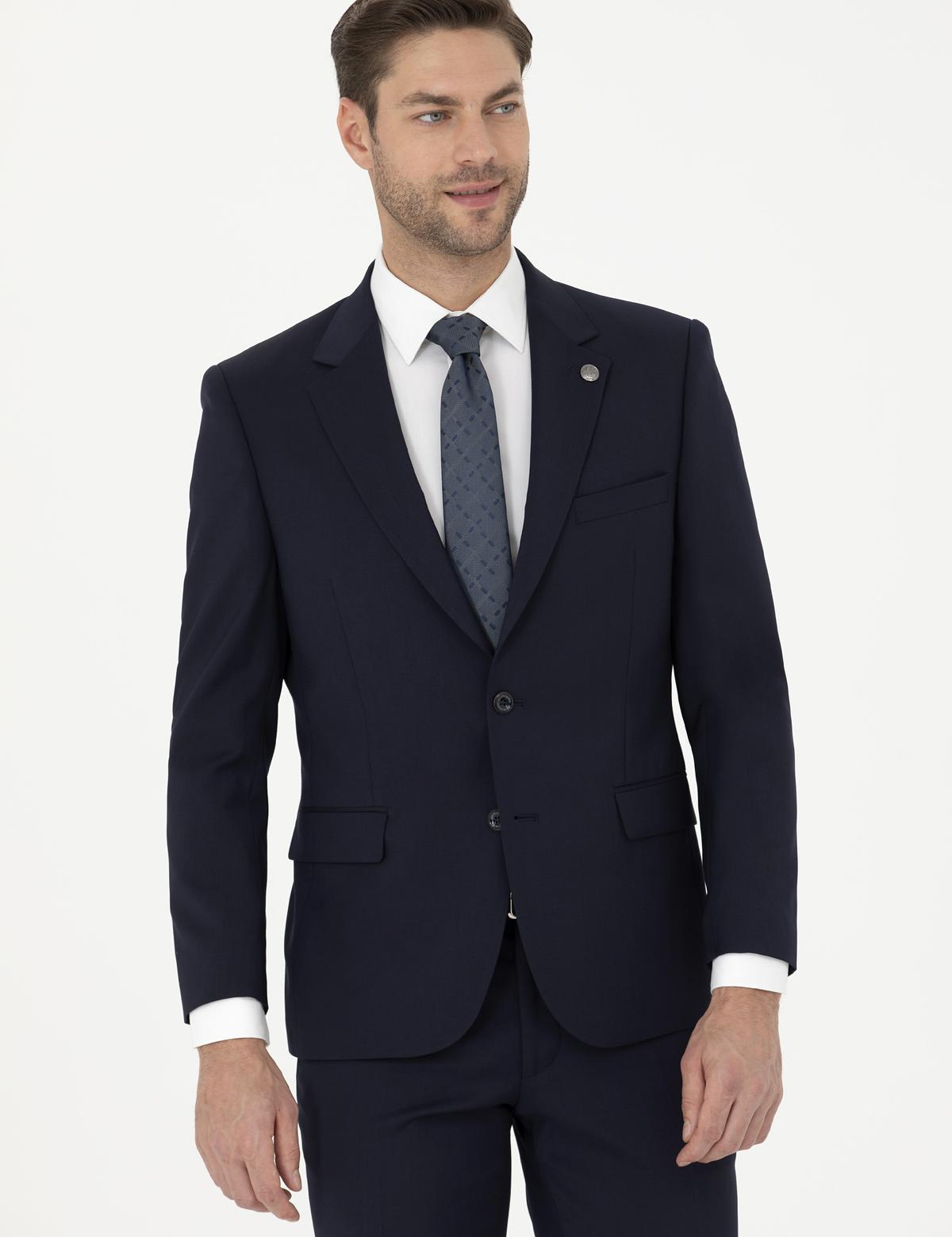 Lacivert Slim Fit Yün Takım Elbise - 50285253047