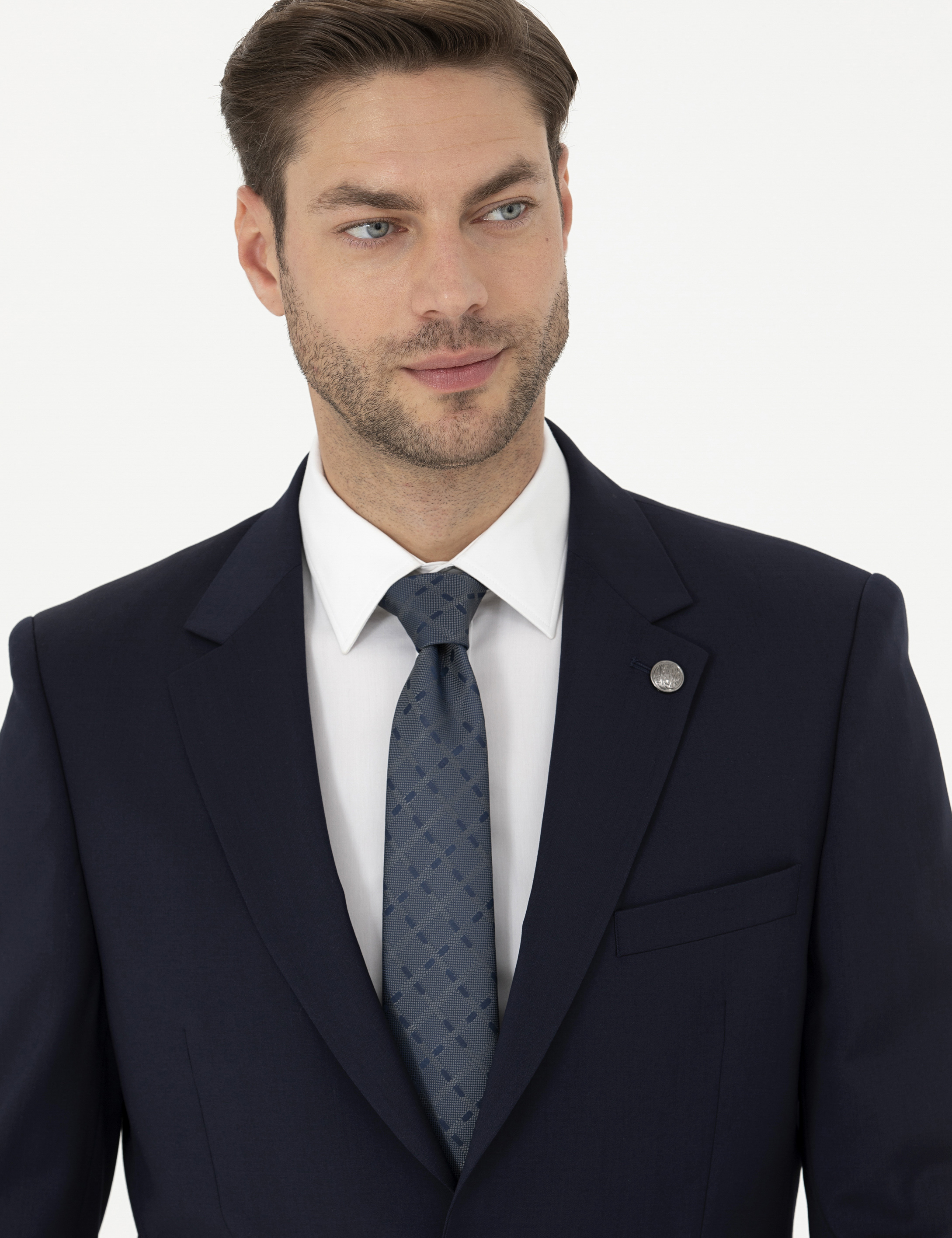 Lacivert Slim Fit Yün Takım Elbise - Image 3