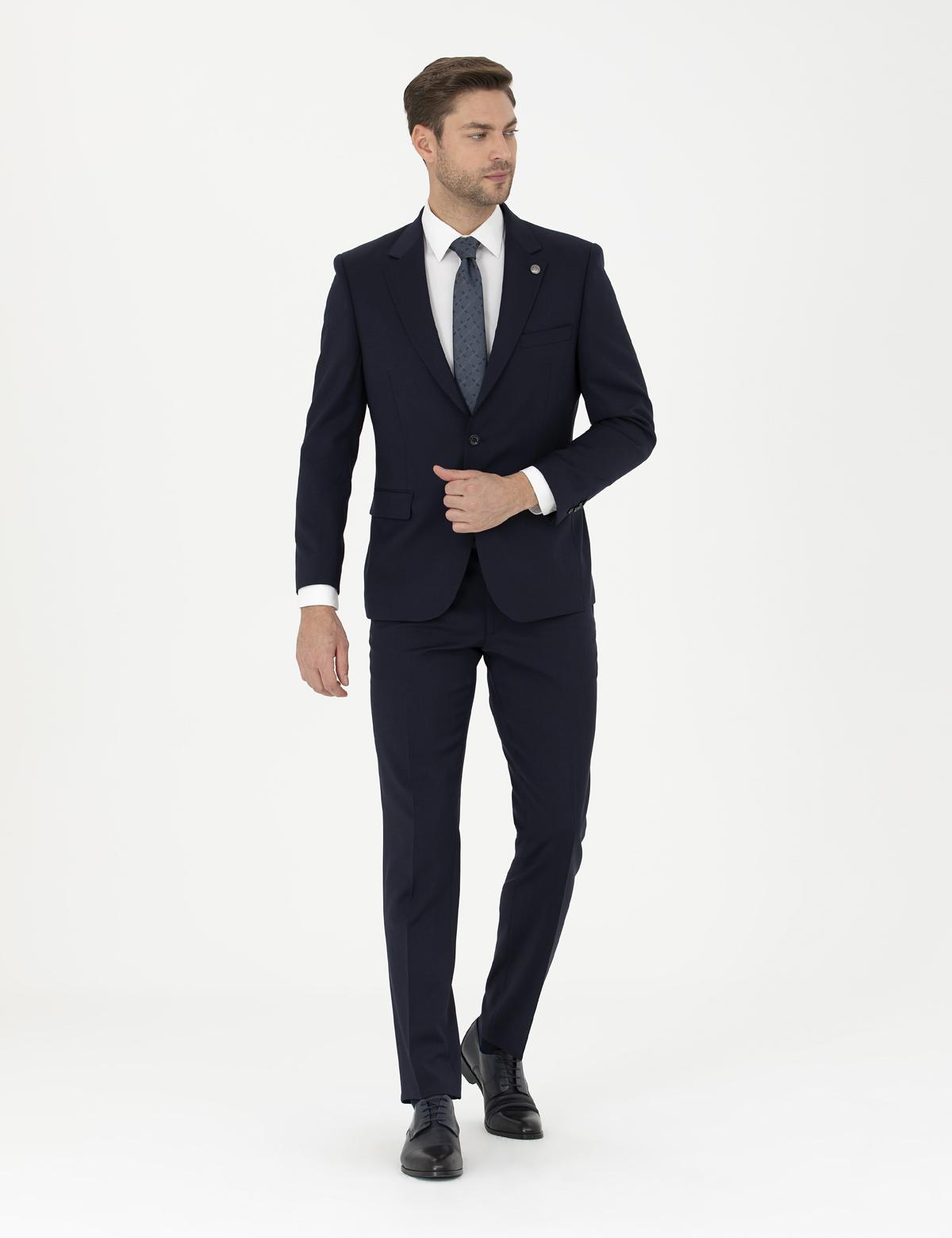 Lacivert Slim Fit Yün Takım Elbise