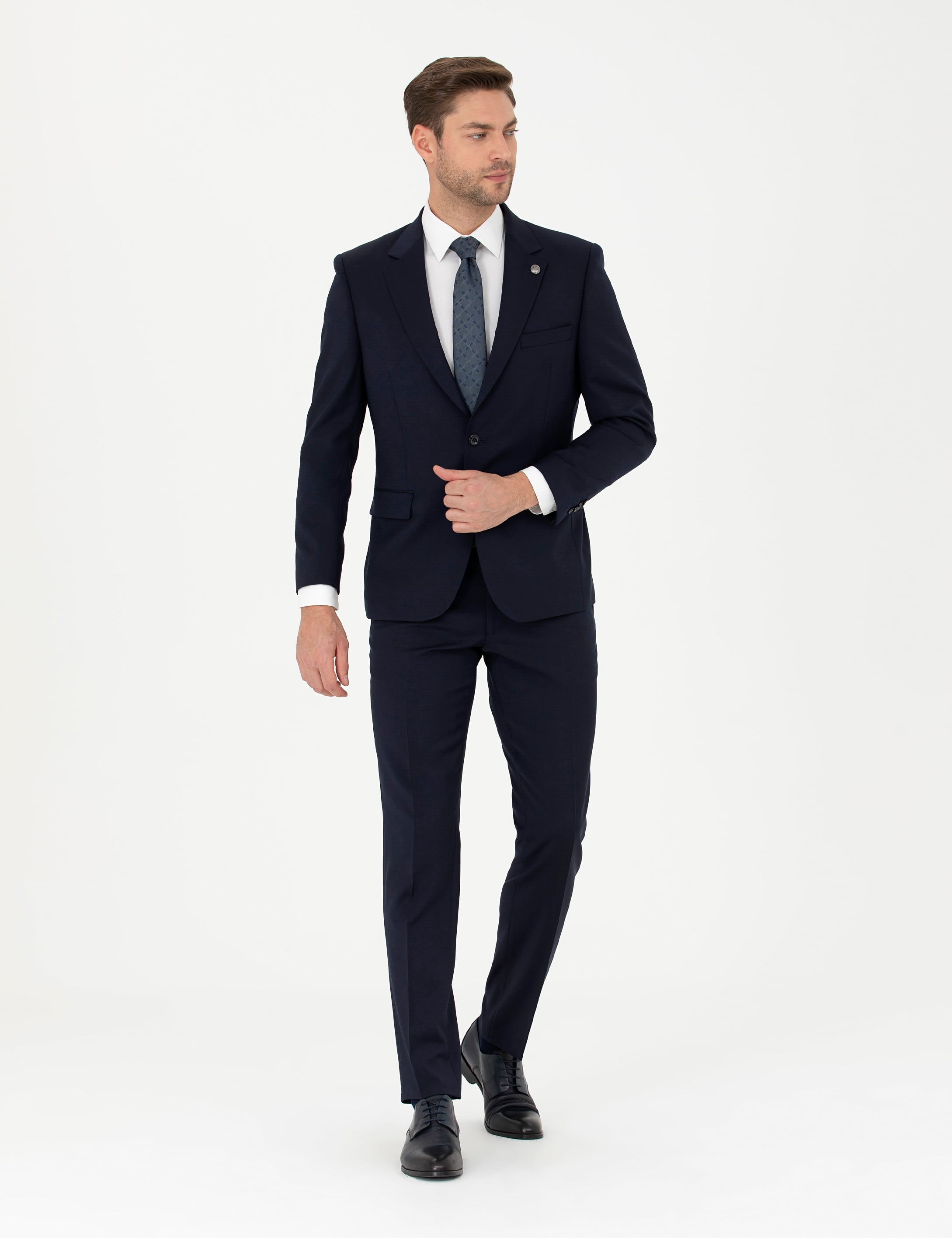Lacivert Slim Fit Yün Takım Elbise - Image 1