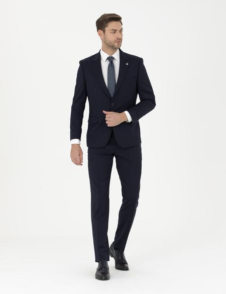 Lacivert Slim Fit Yün Takım Elbise - 50285253047