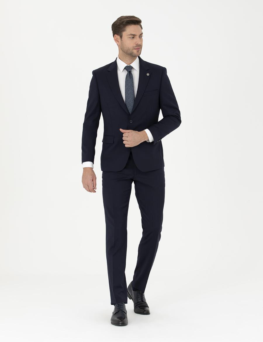 Lacivert Slim Fit Yün Takım Elbise