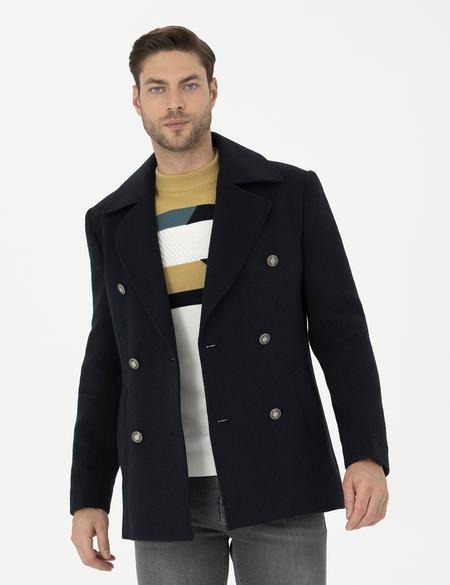 Lacivert Slim Fit Kaşe Kaban - 50284097017