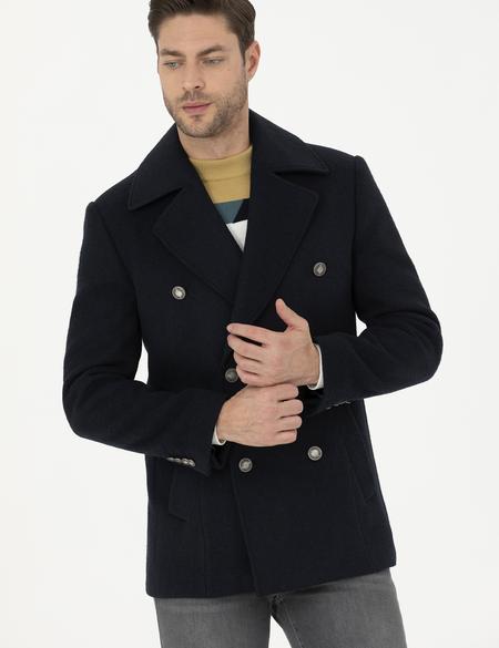 Lacivert Slim Fit Kaşe Kaban - 50284097017