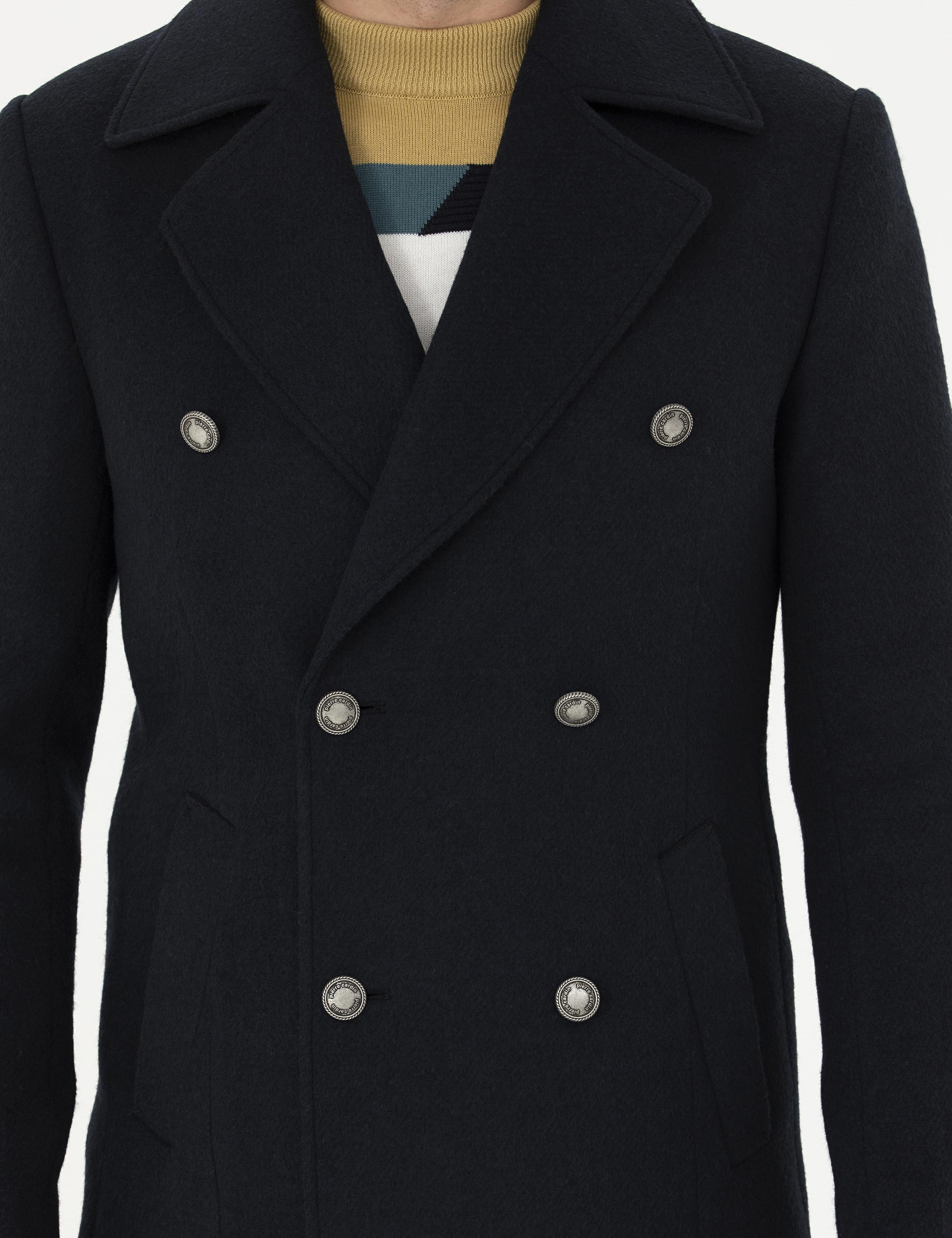 Lacivert Slim Fit Kaşe Kaban