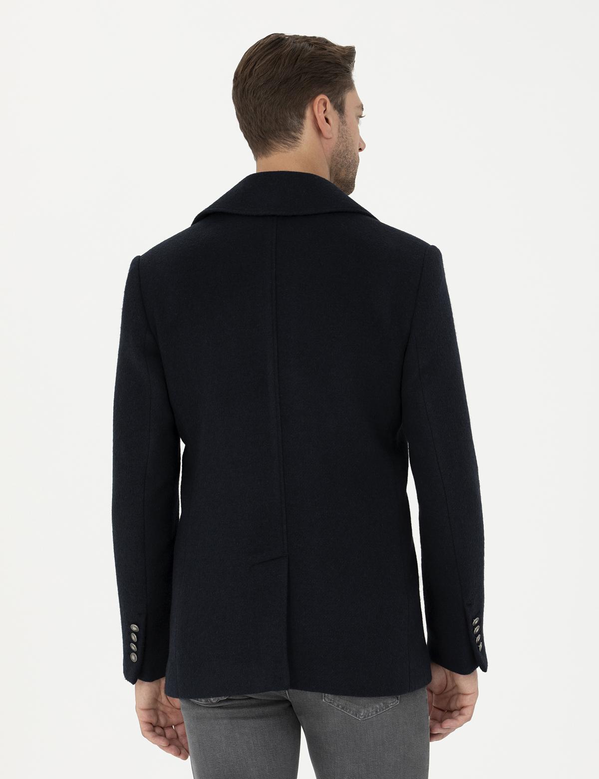 Lacivert Slim Fit Kaşe Kaban - 50284097017