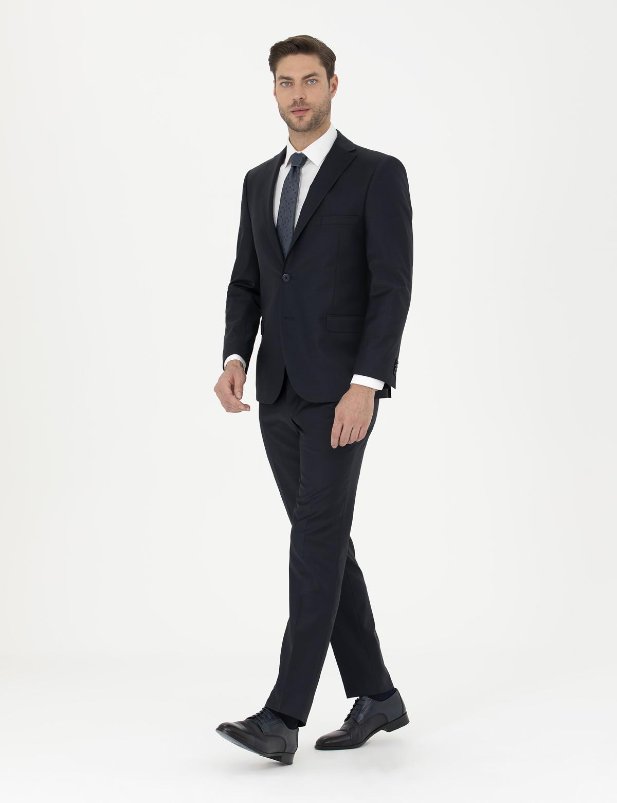 Lacivert Slim Fit Yün Karışımlı Takım Elbise - 50289262044