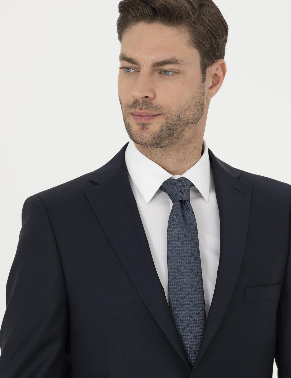 Lacivert Slim Fit Yün Karışımlı Takım Elbise - 50289262044