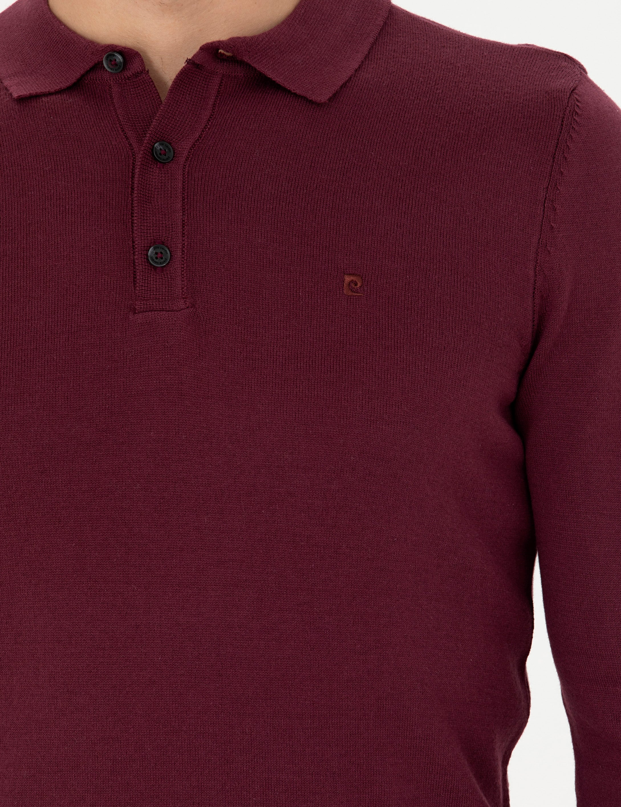 Bordo Slim Fit Polo Yaka Basic Triko Kazak - Image 7