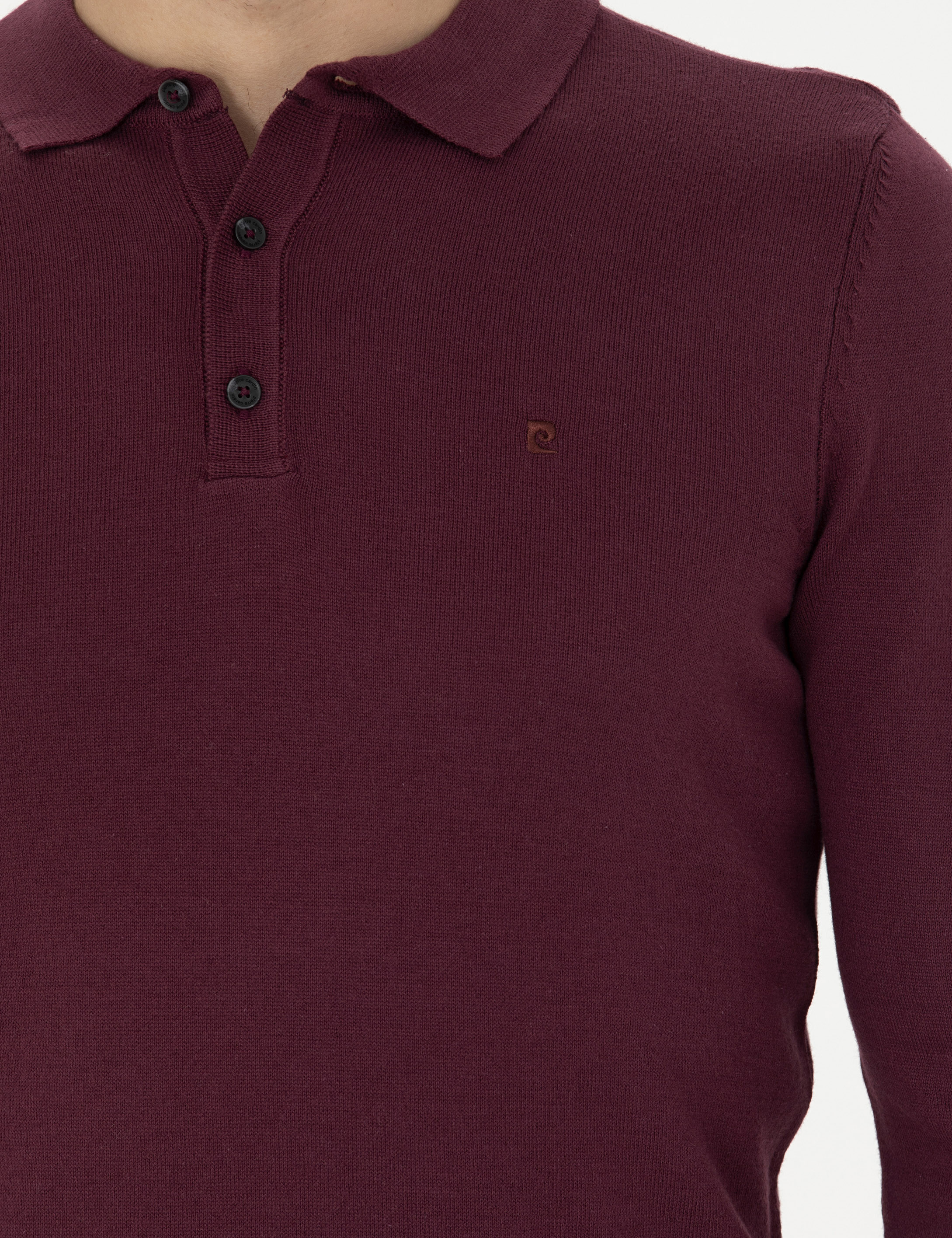 Bordo Slim Fit Polo Yaka Basic Triko Kazak