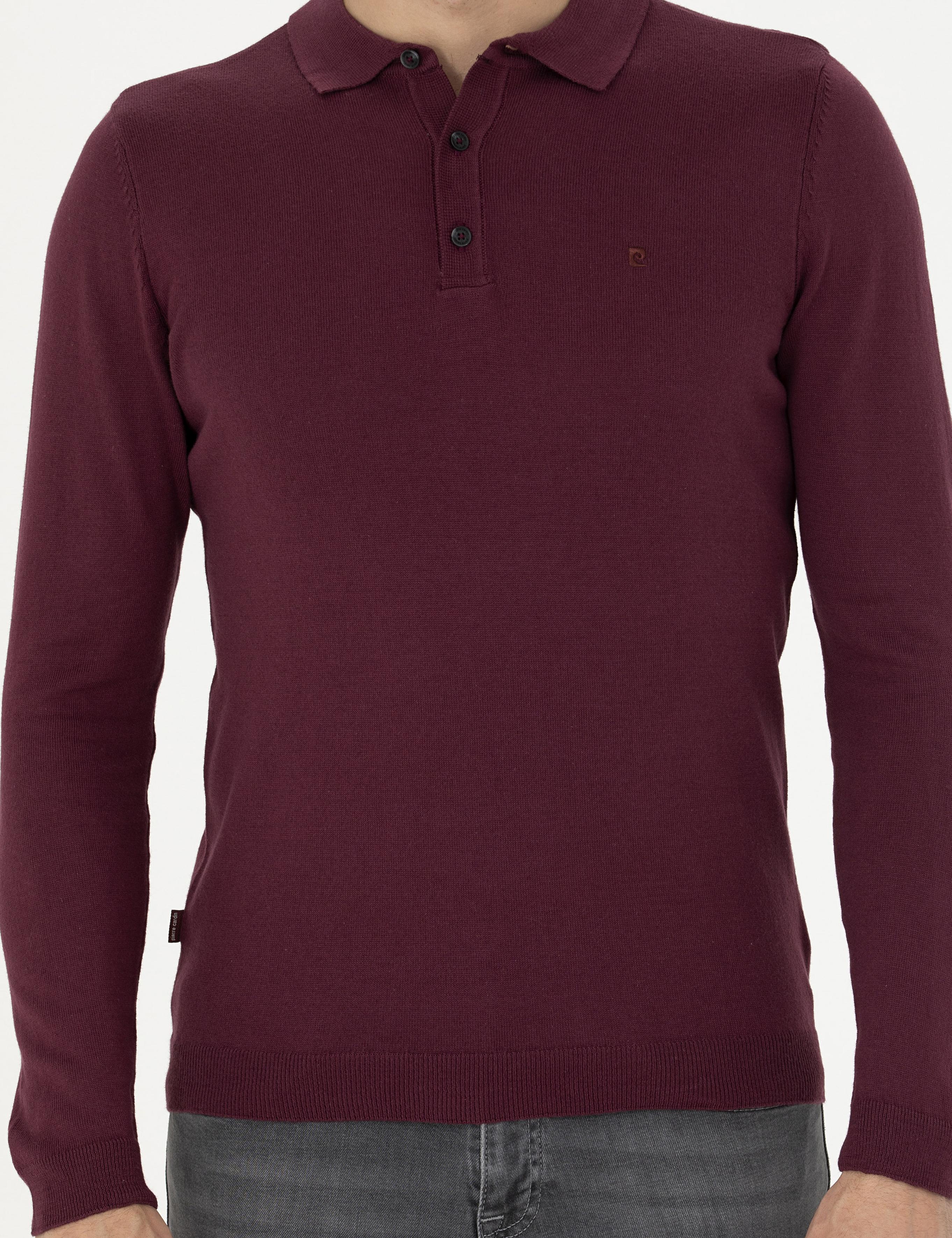 Bordo Slim Fit Polo Yaka Basic Triko Kazak