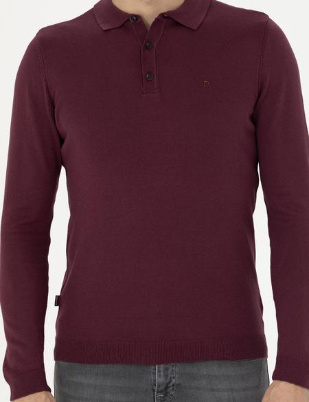 Bordo Slim Fit Polo Yaka Basic Triko Kazak - 50276350009
