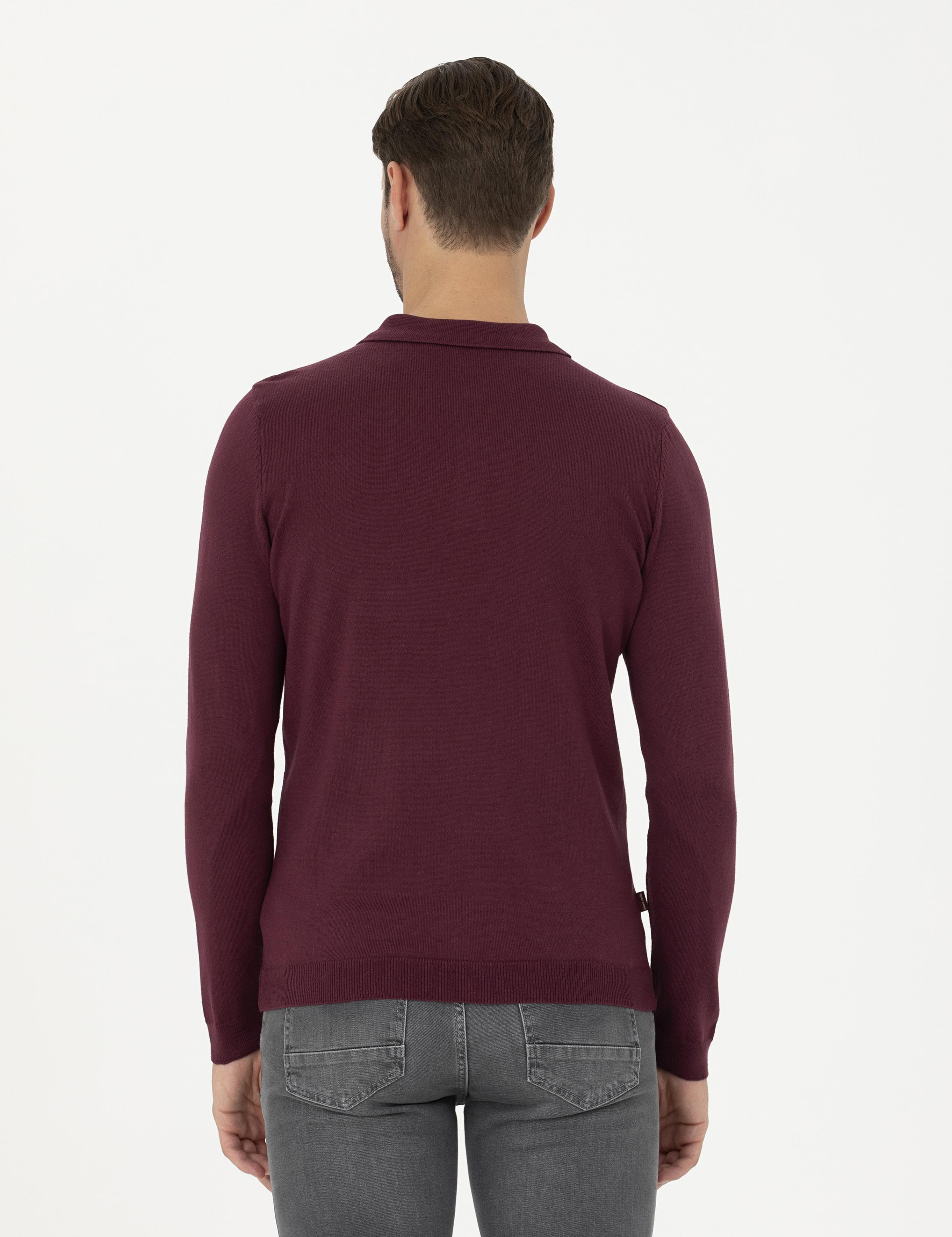 Bordo Slim Fit Polo Yaka Basic Triko Kazak