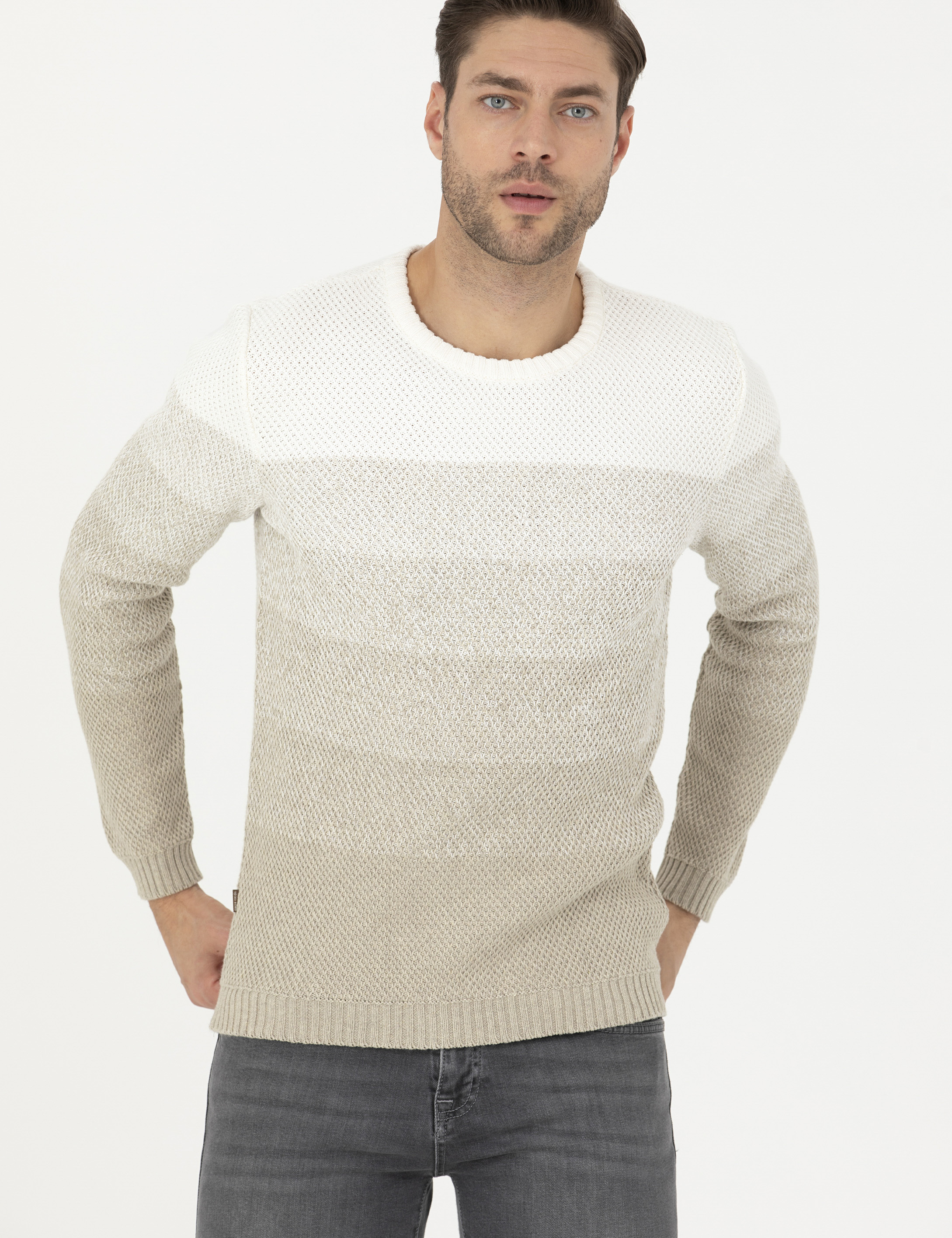 Pierre Cardin Kum Melanj Slim Fit Bisiklet Yaka Triko Kazak görsel 3