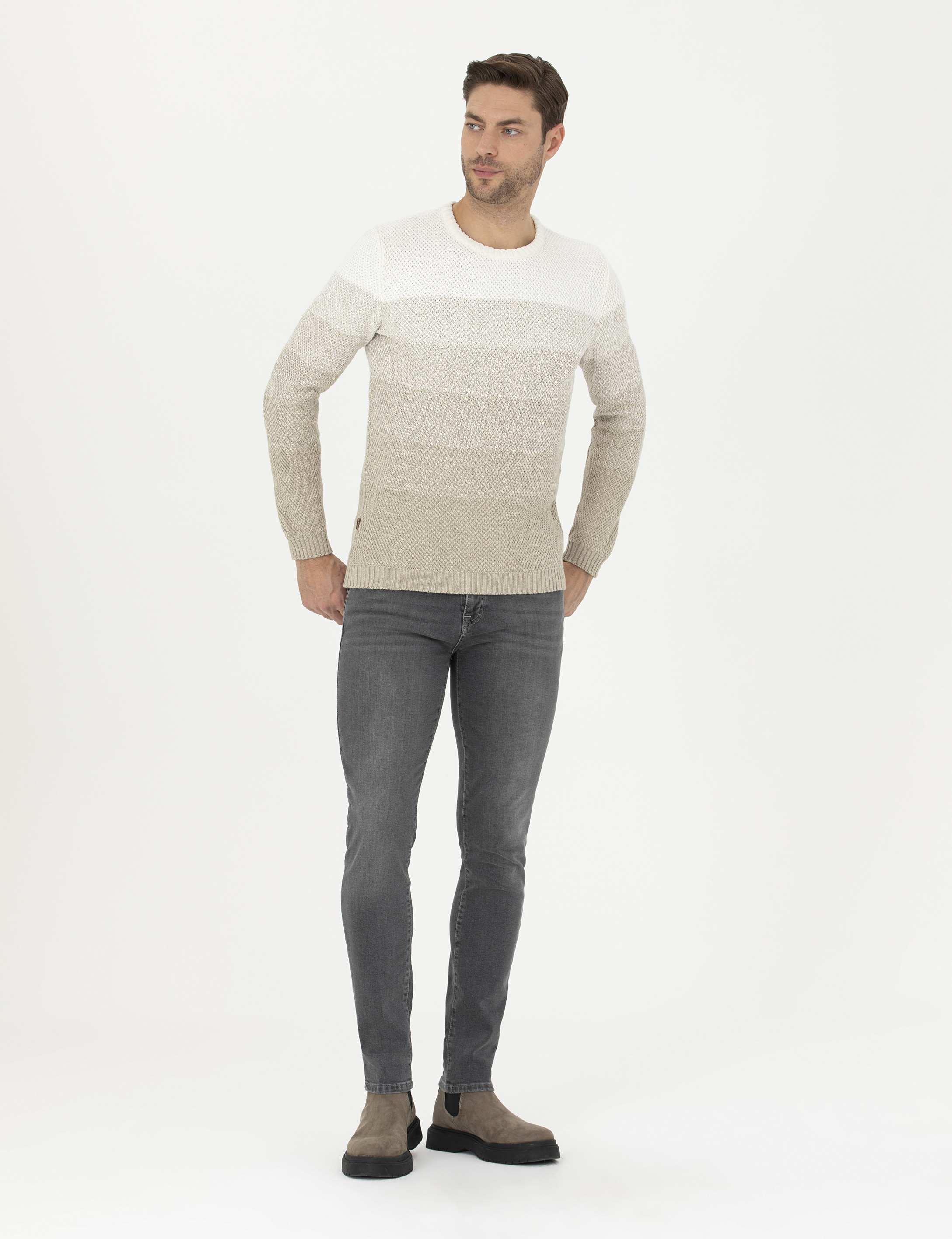 Pierre Cardin Kum Melanj Slim Fit Bisiklet Yaka Triko Kazak görsel 4