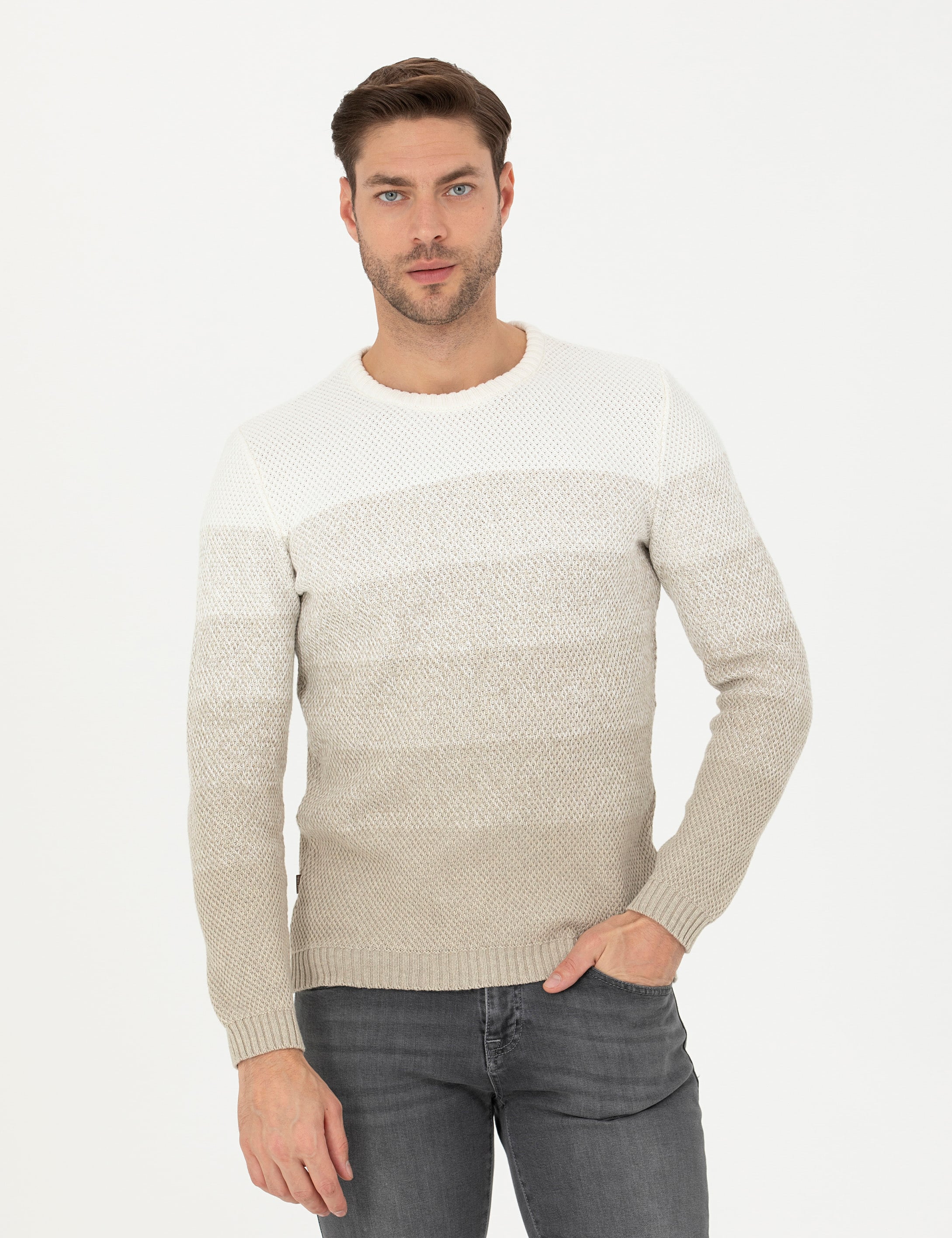 Kum Melanj Slim Fit Bisiklet Yaka Triko Kazak