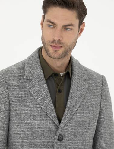 Gri Ex. Slim Fit Kaşe Kaban
