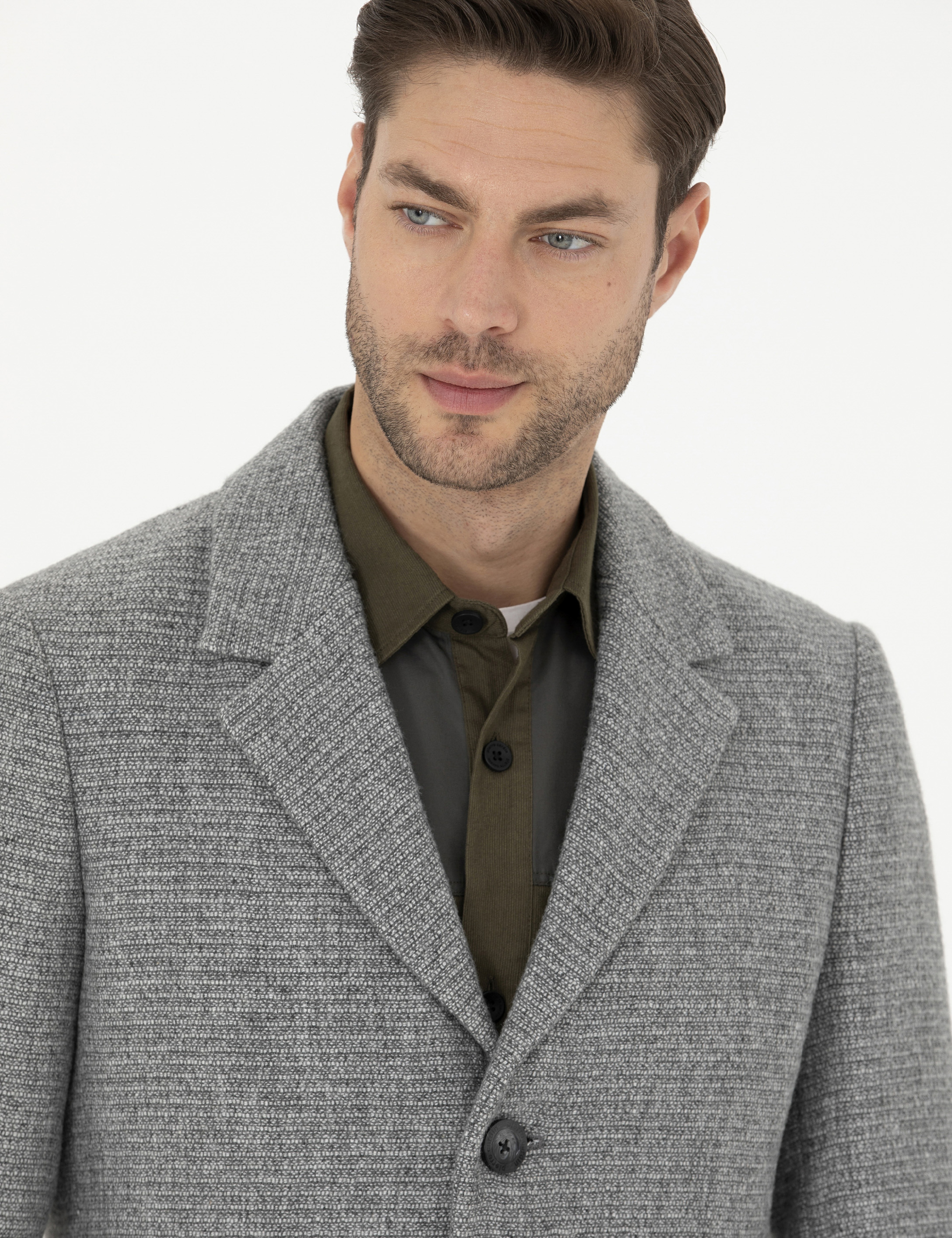 Gri Ex. Slim Fit Kaşe Kaban - Image 2