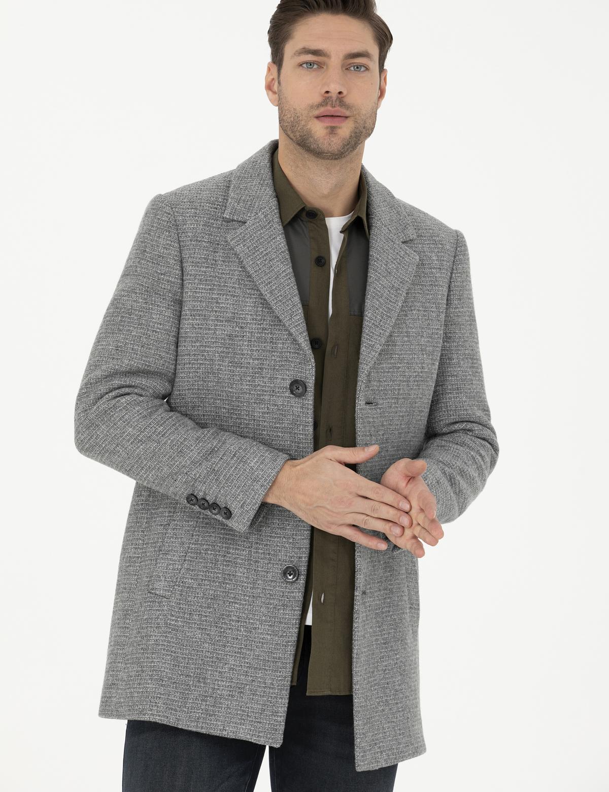 Gri Ex. Slim Fit Kaşe Kaban - 50284099008