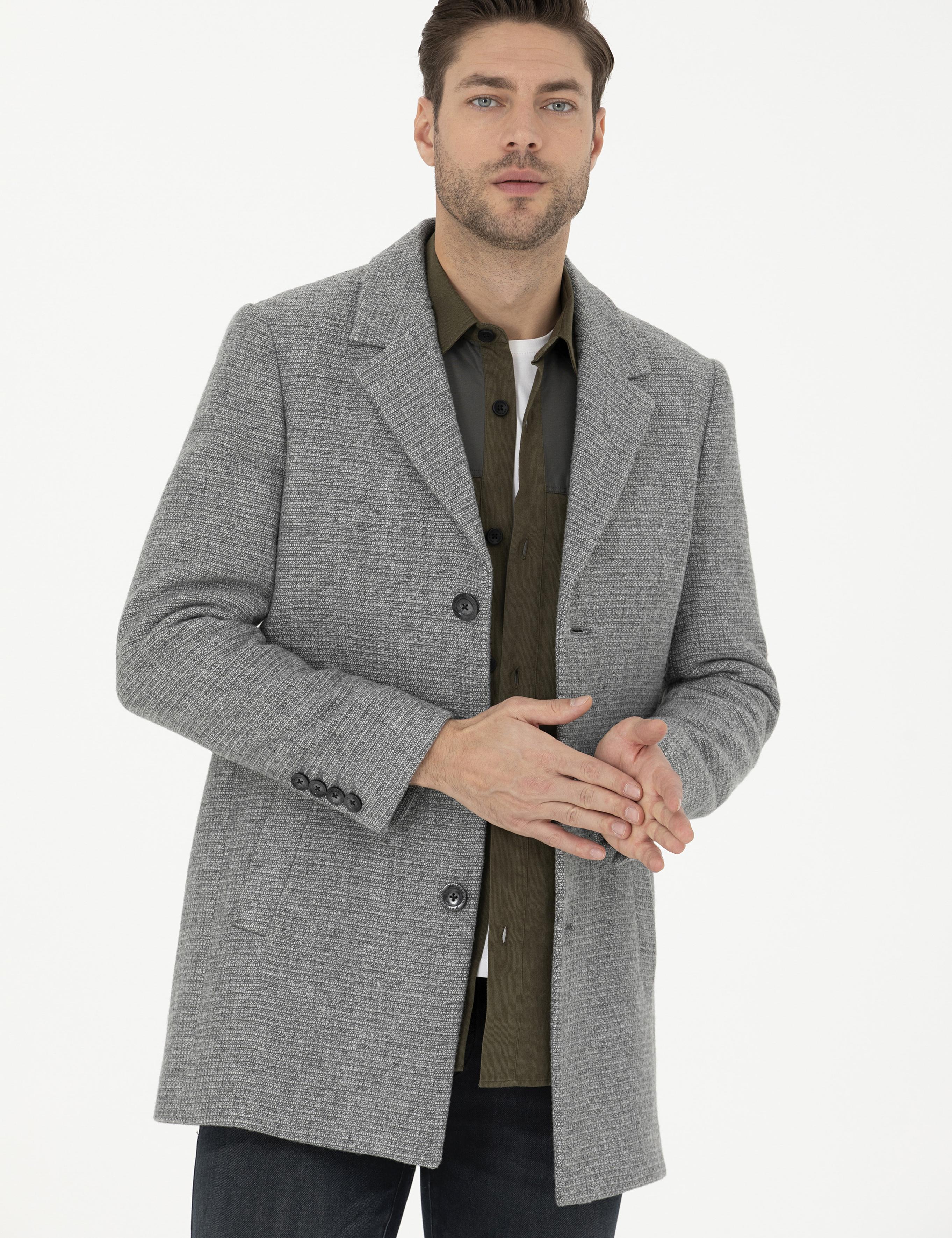 Gri Ex. Slim Fit Kaşe Kaban