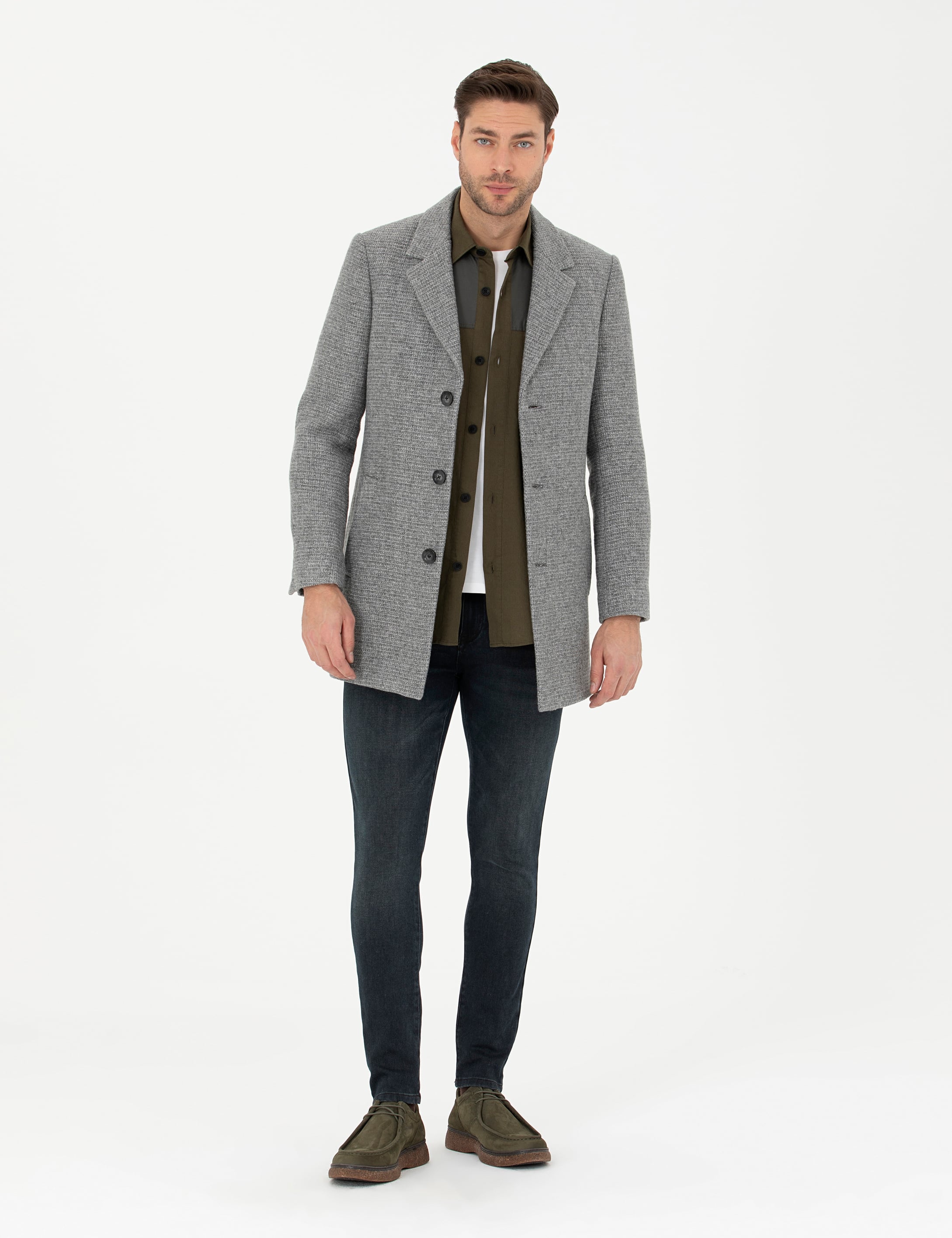 Pierre Cardin Gri Ex. Slim Fit Kaşe Kaban görsel 4