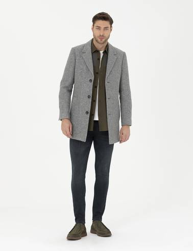 Gri Ex. Slim Fit Kaşe Kaban