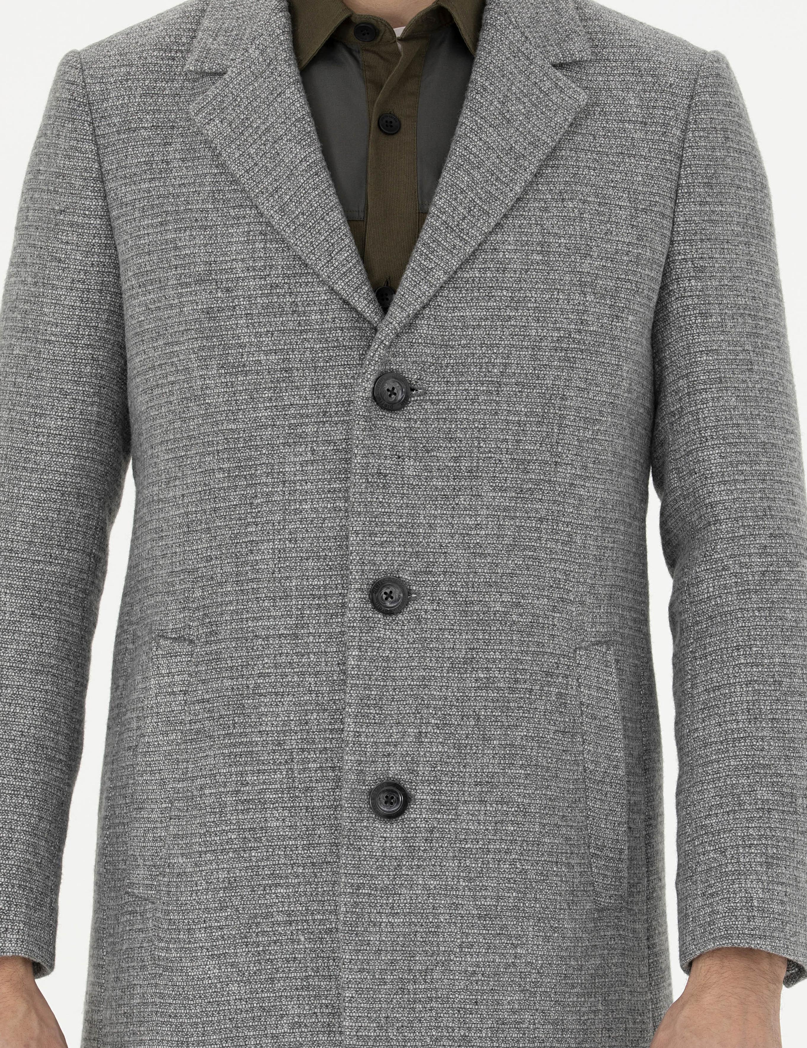 Gri Ex. Slim Fit Kaşe Kaban