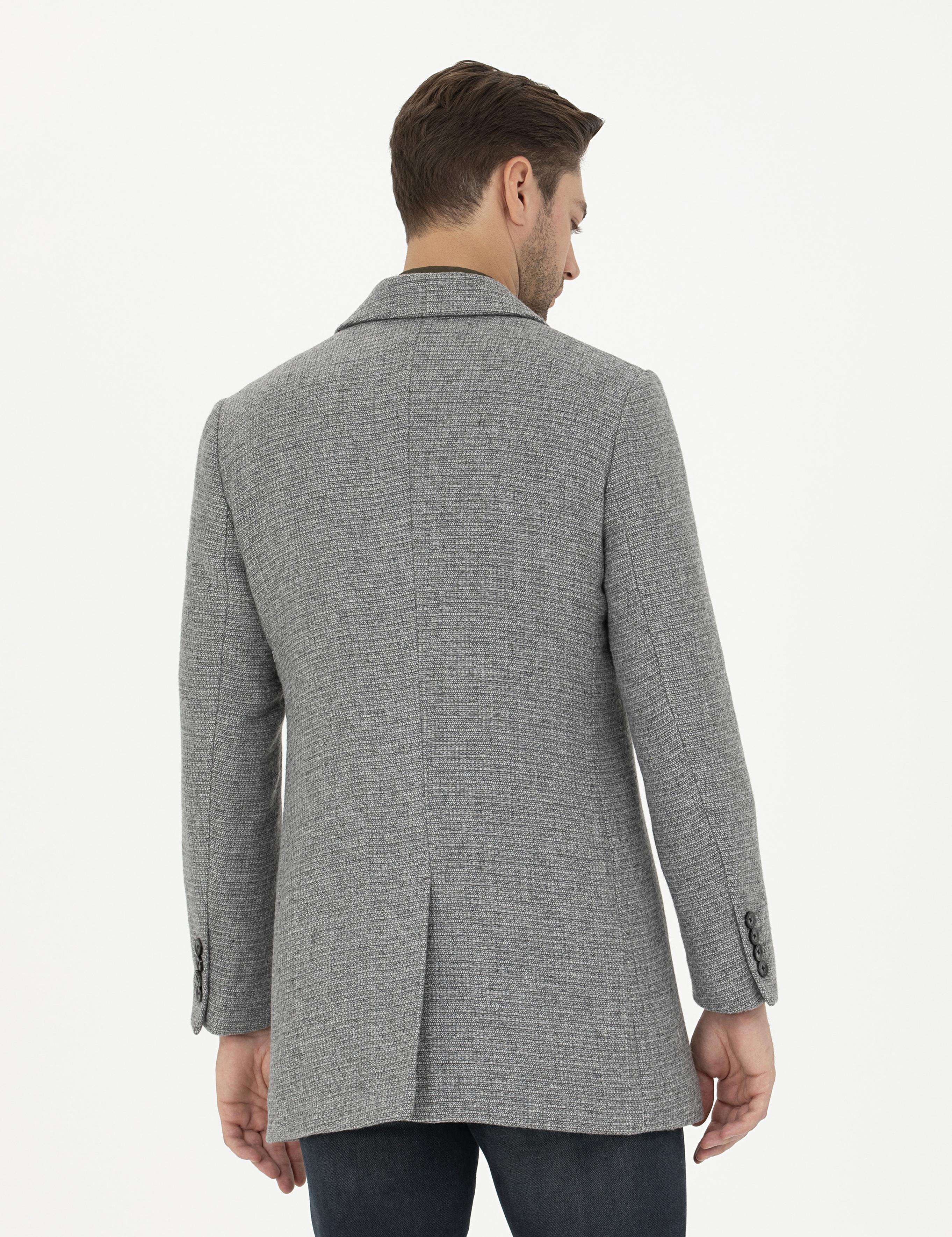 Gri Ex. Slim Fit Kaşe Kaban