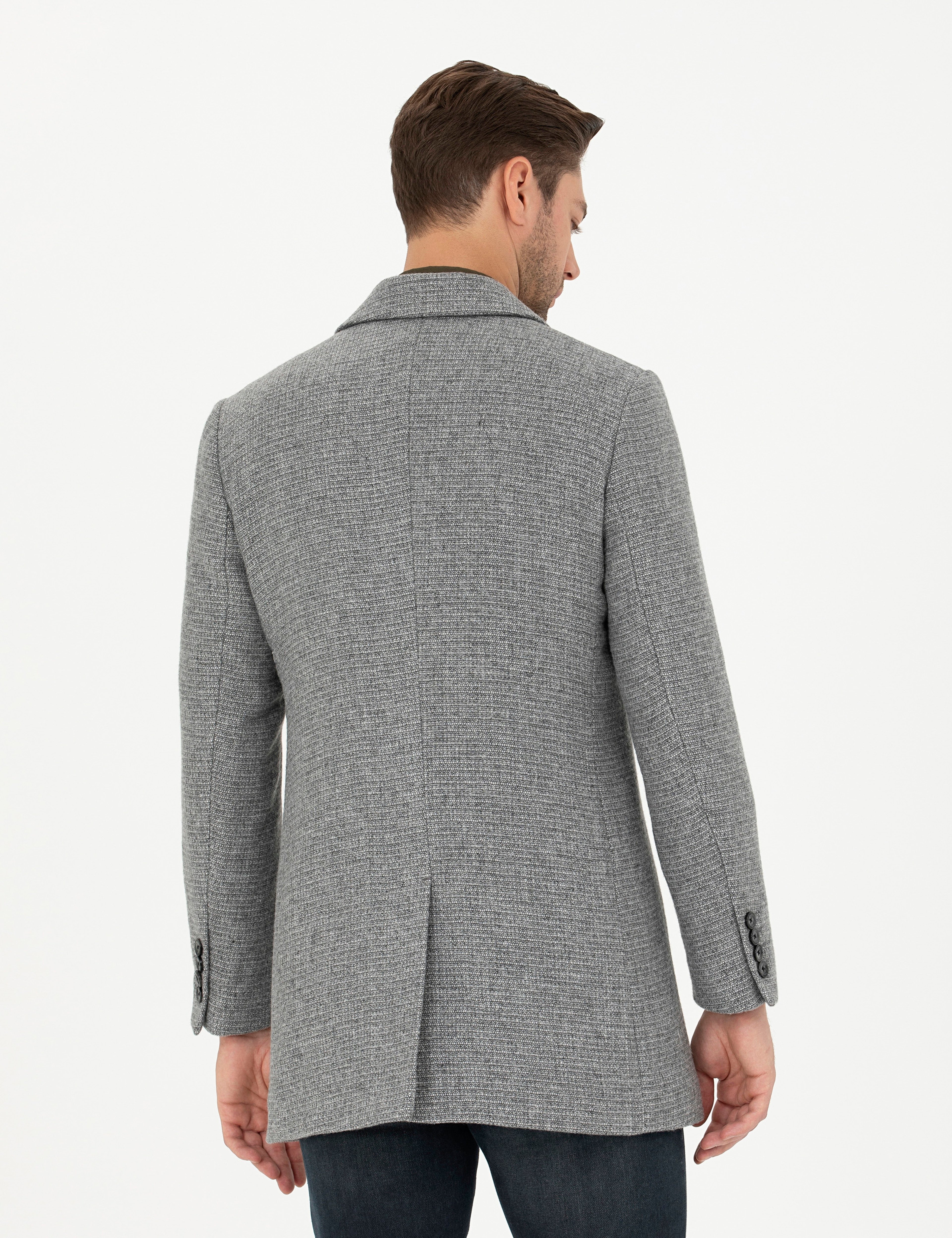 Gri Ex. Slim Fit Kaşe Kaban
