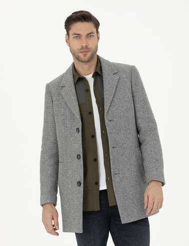 Gri Ex. Slim Fit Kaşe Kaban