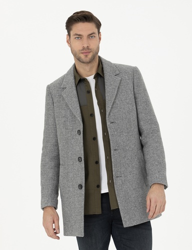 Gri Ex. Slim Fit Kaşe Kaban