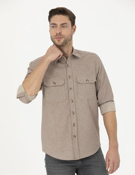 Bej Regular Fit Uzun Kollu Gömlek - 50277748001