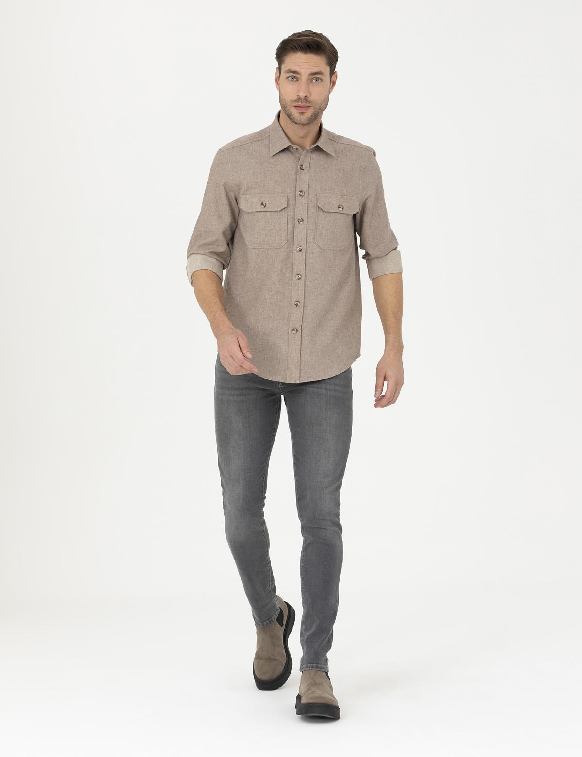 Bej Regular Fit Uzun Kollu Gömlek - 50277748001