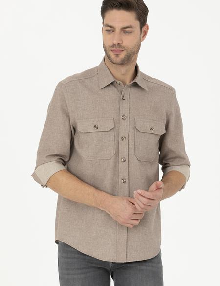 Bej Regular Fit Uzun Kollu Gömlek - 50277748001