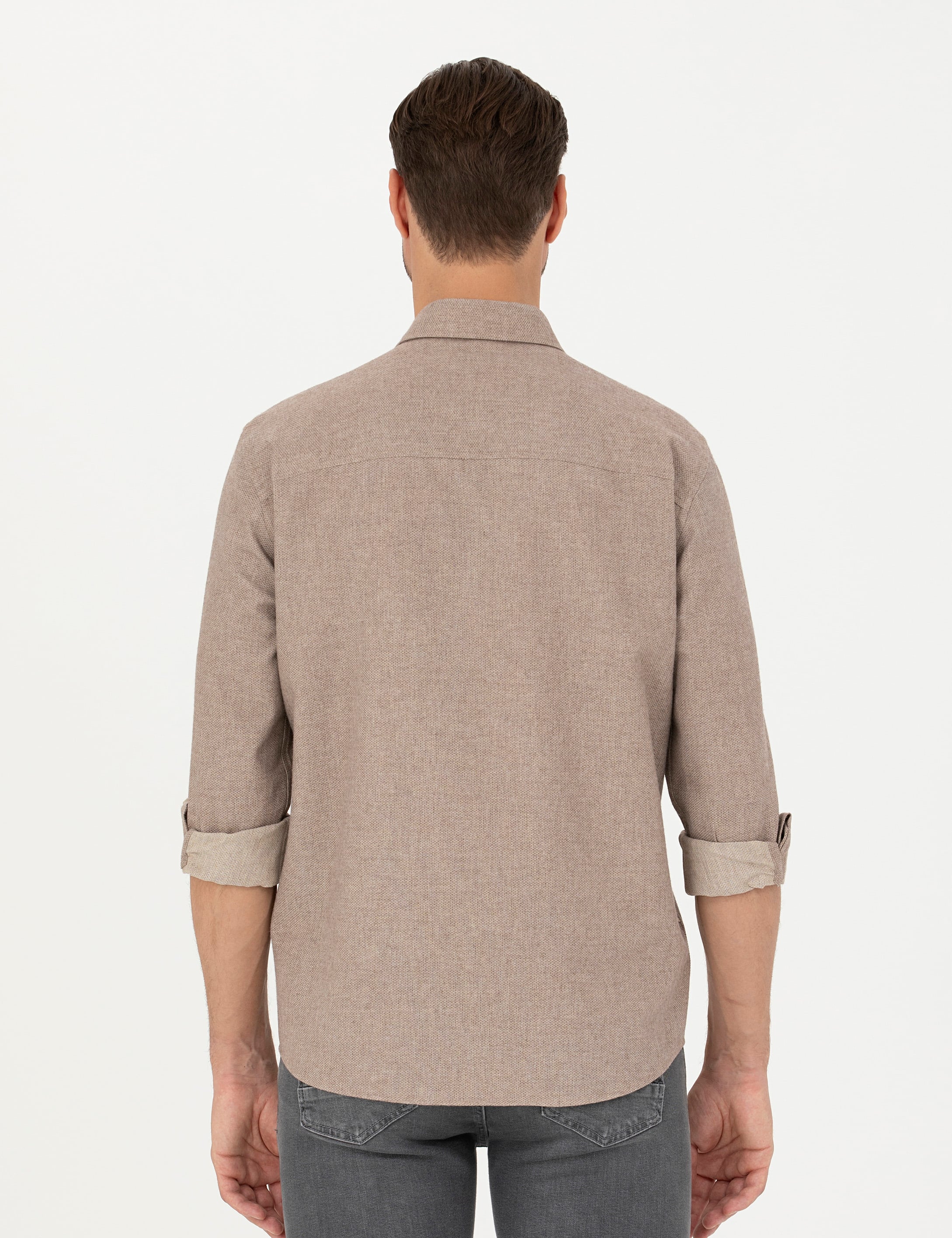 Bej Regular Fit Uzun Kollu Gömlek - Image 5