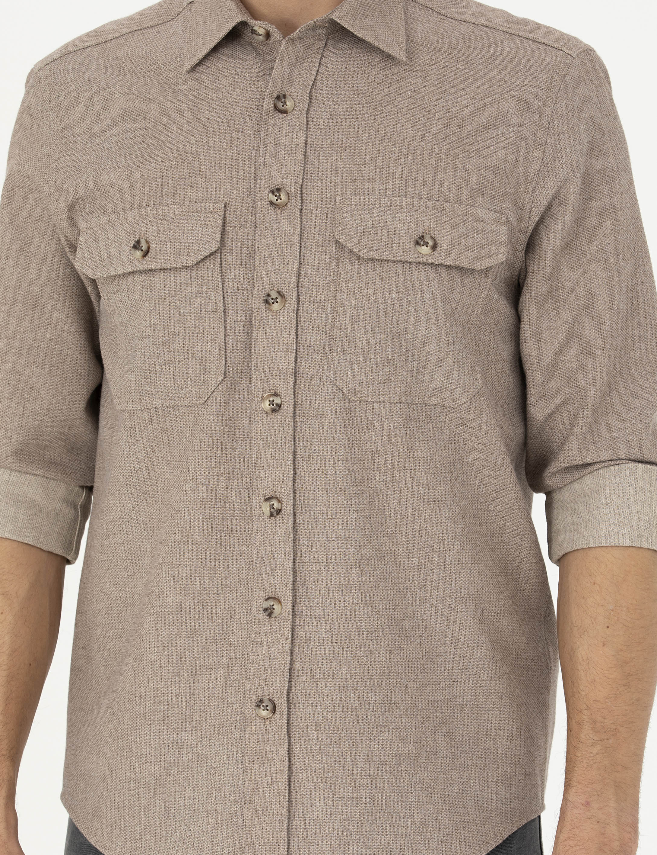 Bej Regular Fit Uzun Kollu Gömlek - Image 6