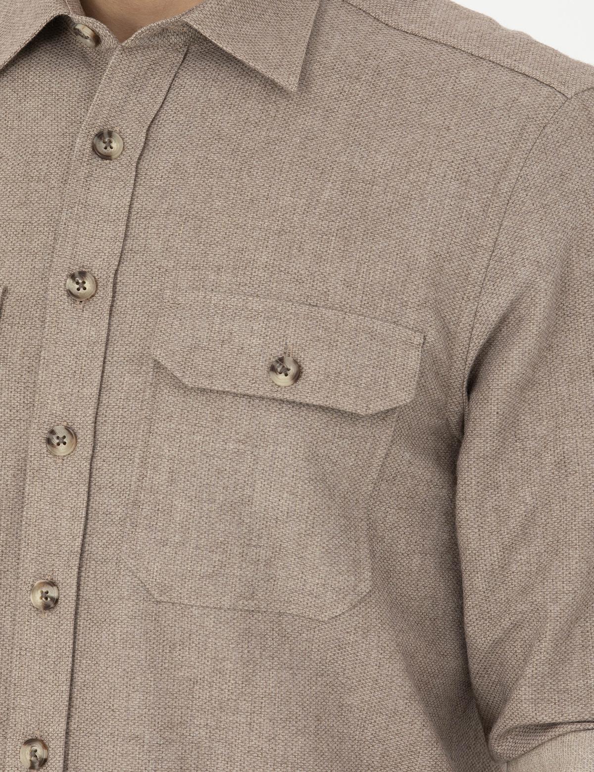 Bej Regular Fit Uzun Kollu Gömlek - 50277748001