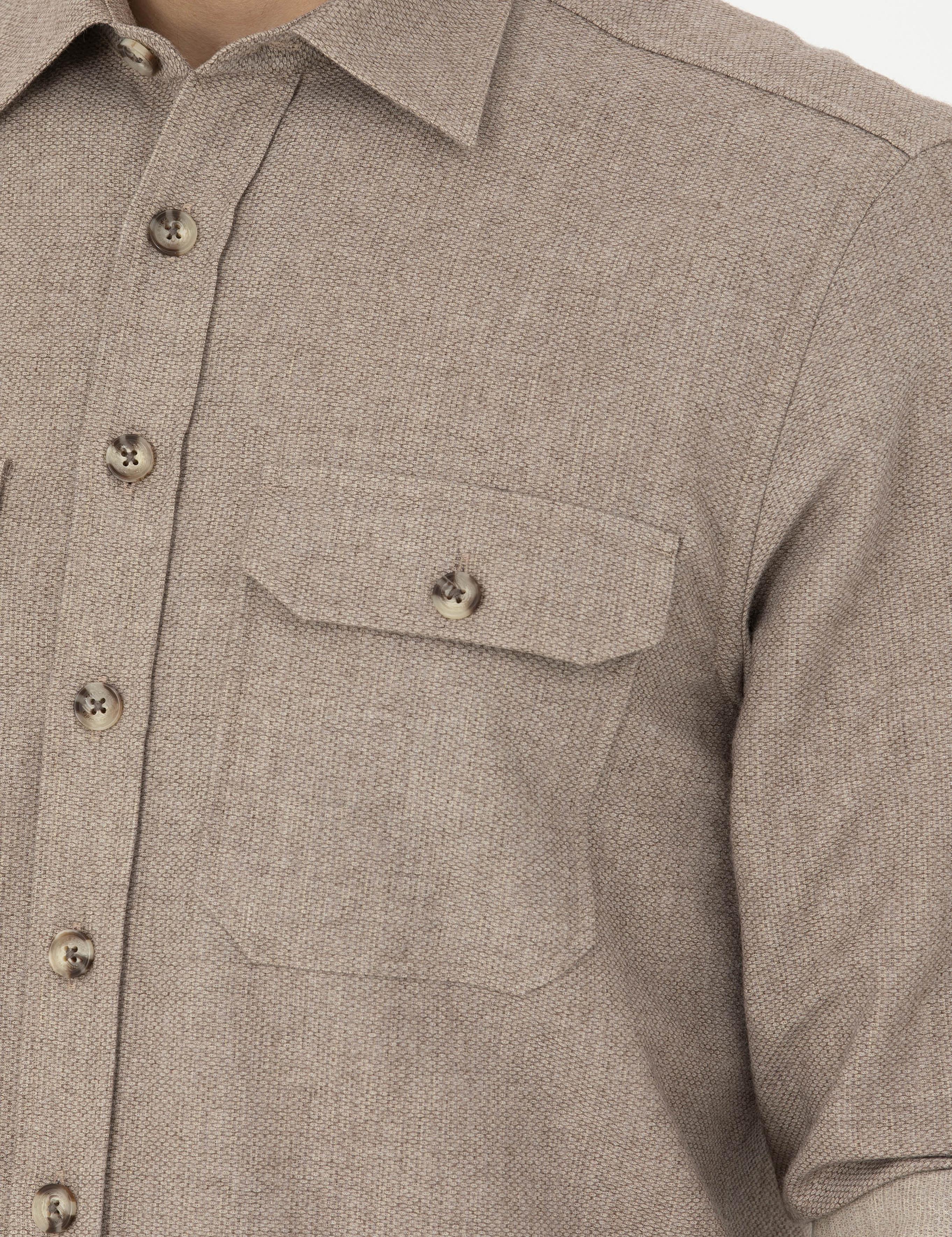 Bej Regular Fit Uzun Kollu Gömlek