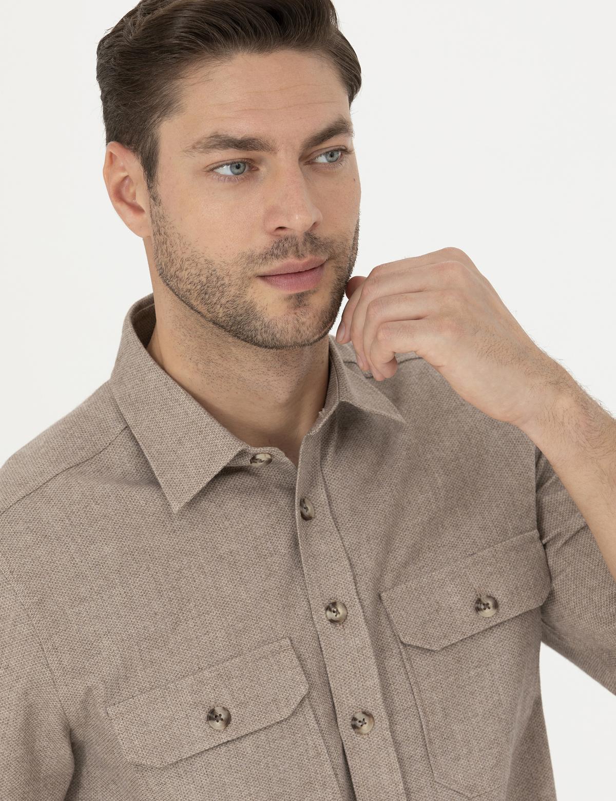 Bej Regular Fit Uzun Kollu Gömlek - 50277748001