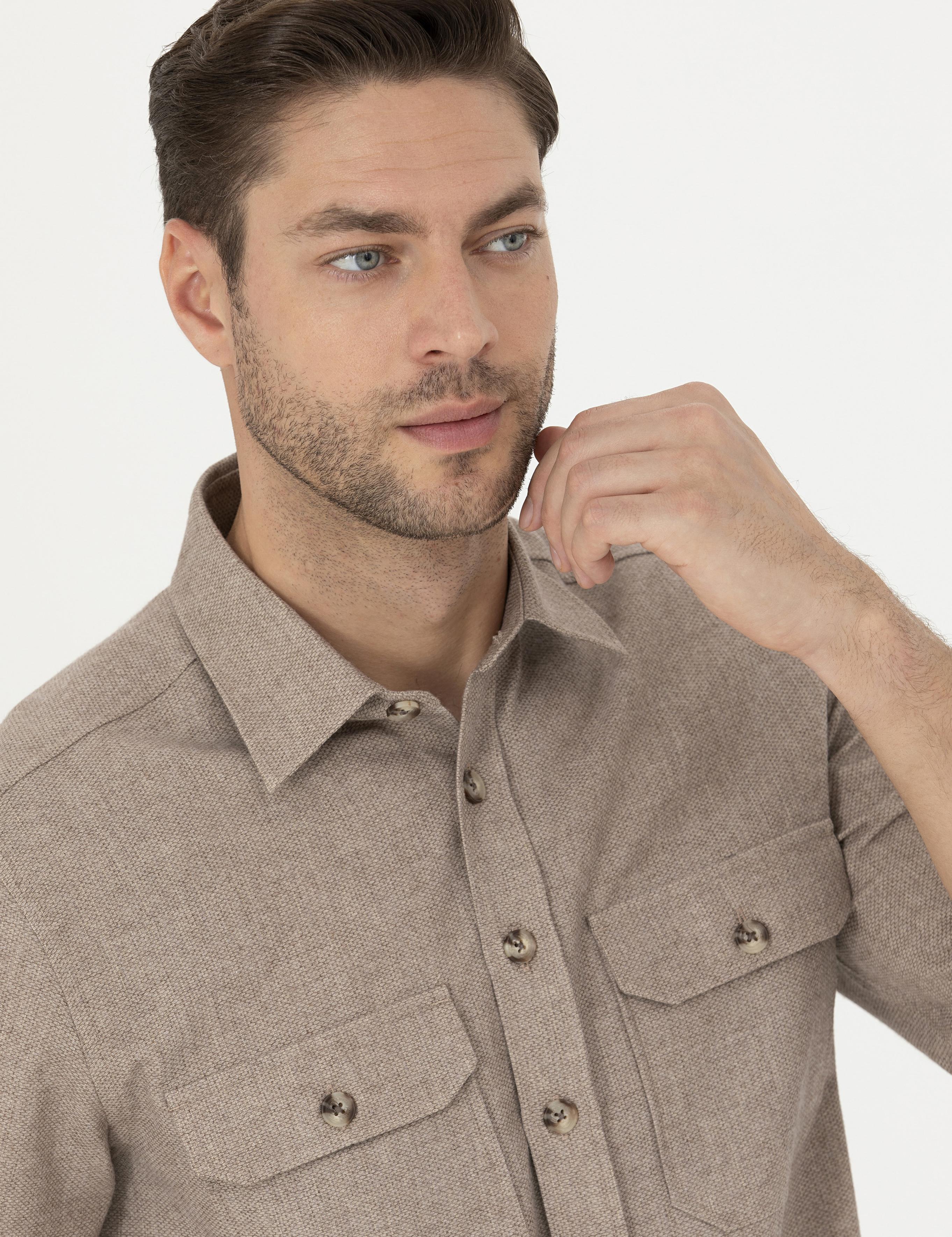 Bej Regular Fit Uzun Kollu Gömlek