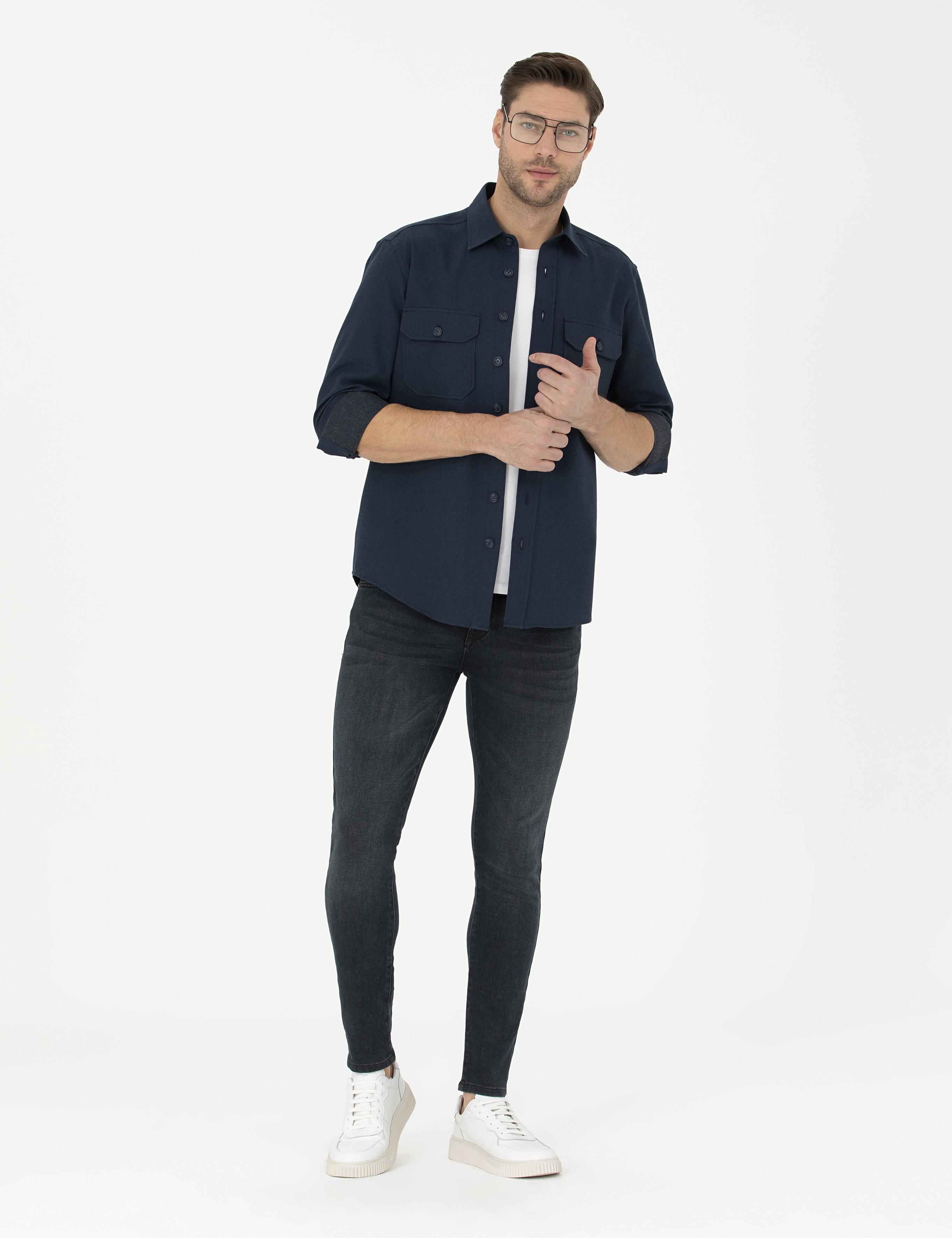 Lacivert Regular Fit Uzun Kollu Gömlek