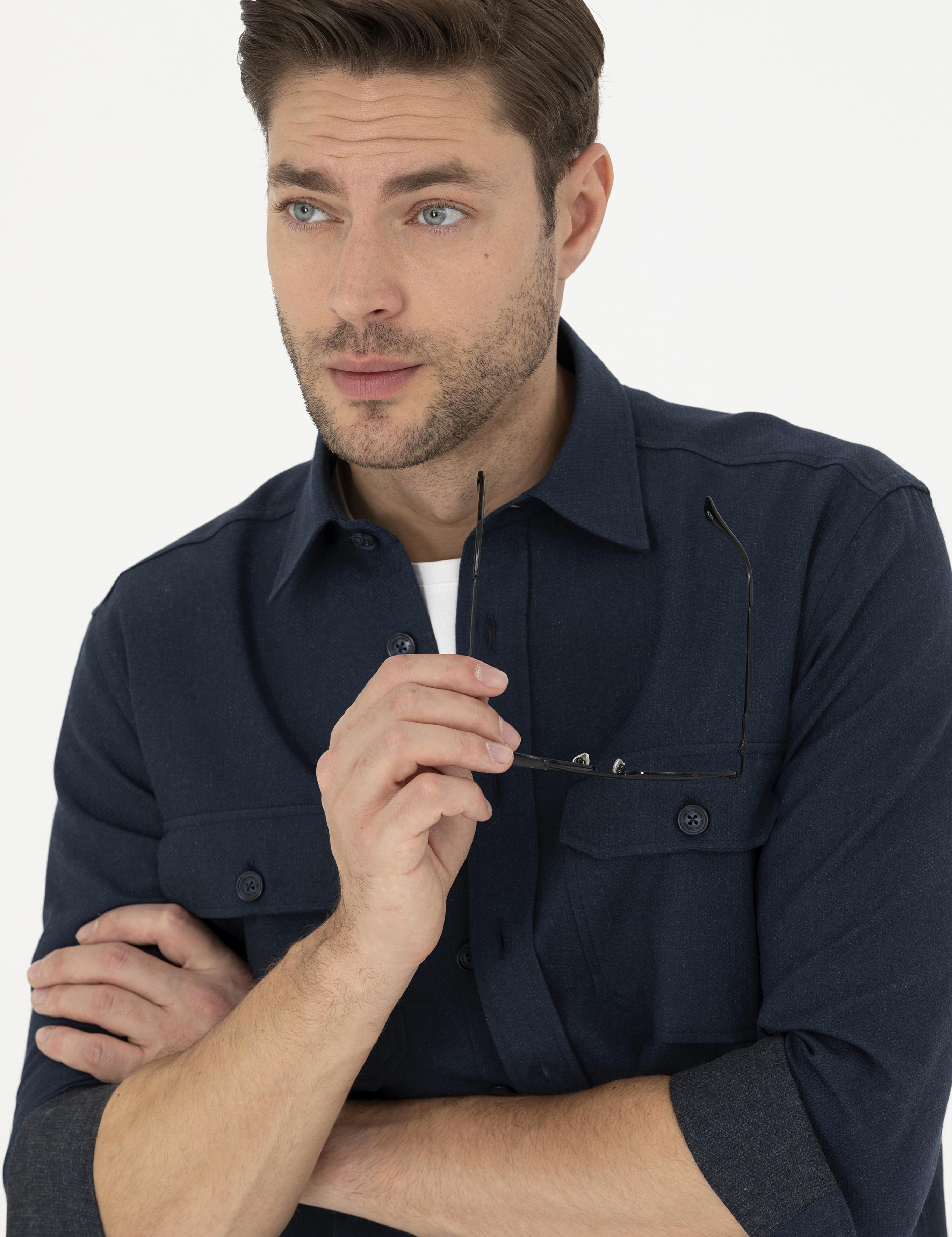 Lacivert Regular Fit Uzun Kollu Gömlek